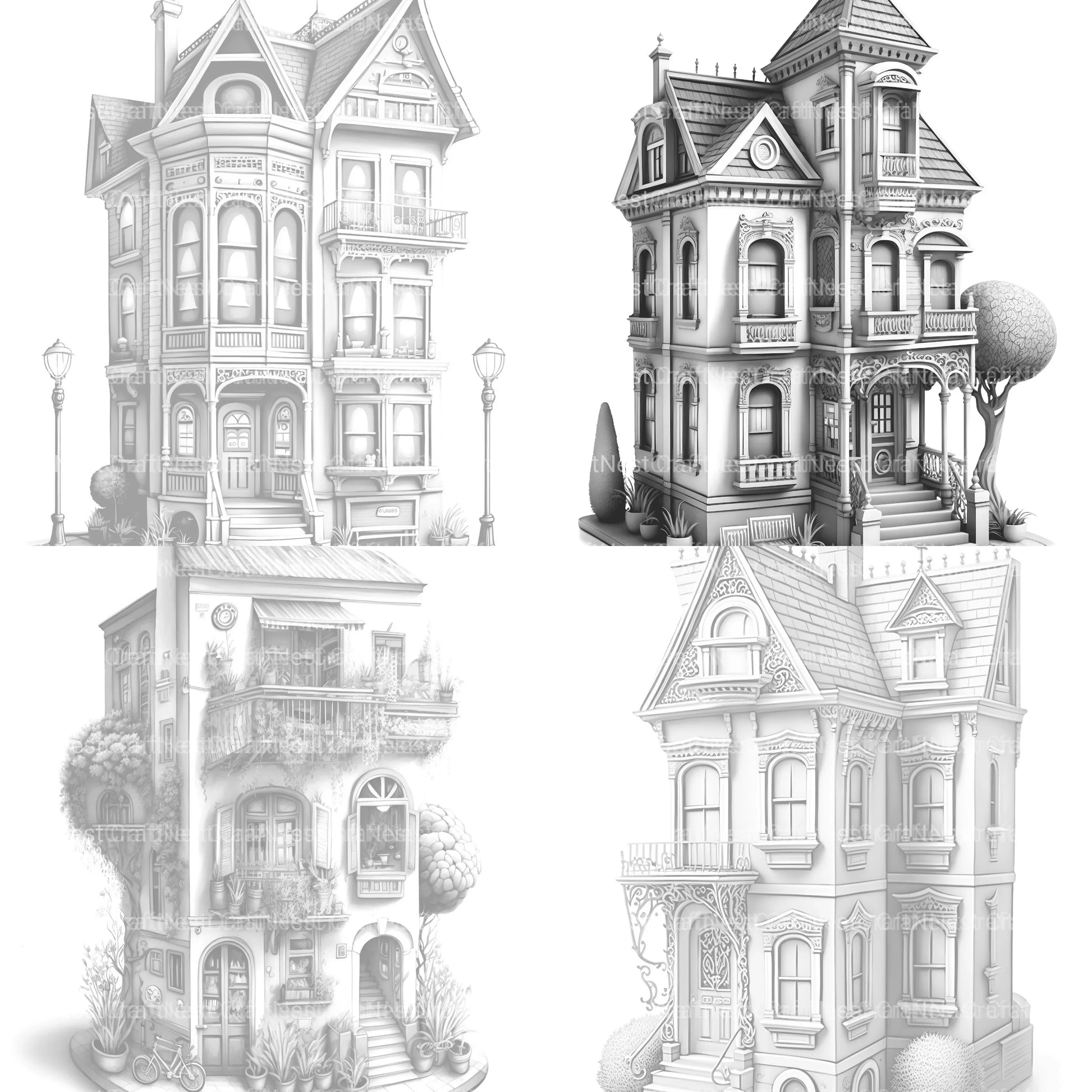 Townhouse Tiny House Coloring Book - CraftNest - Digital Crafting and Art