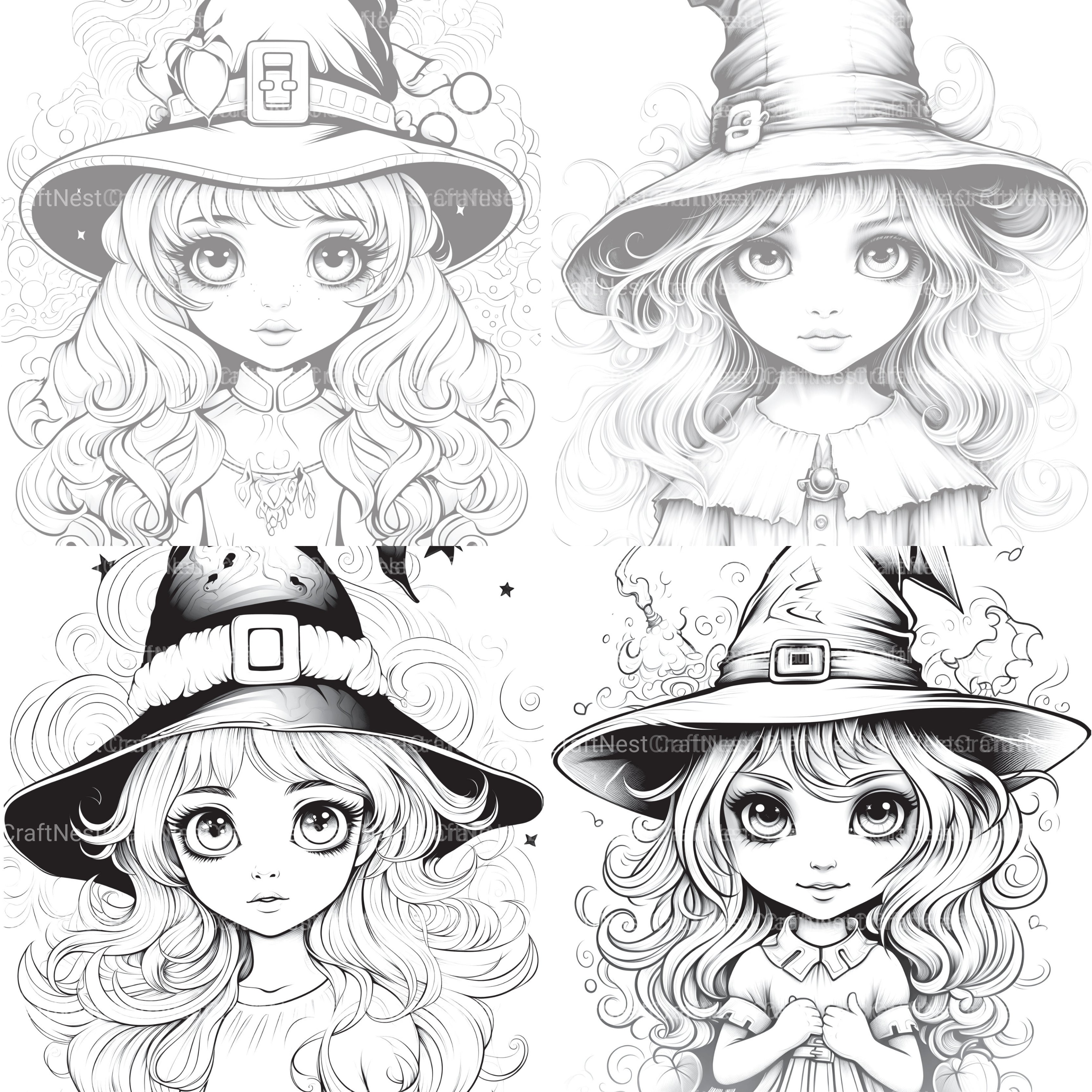 Cute Witch Coloring Book - CraftNest - Digital Crafting and Art