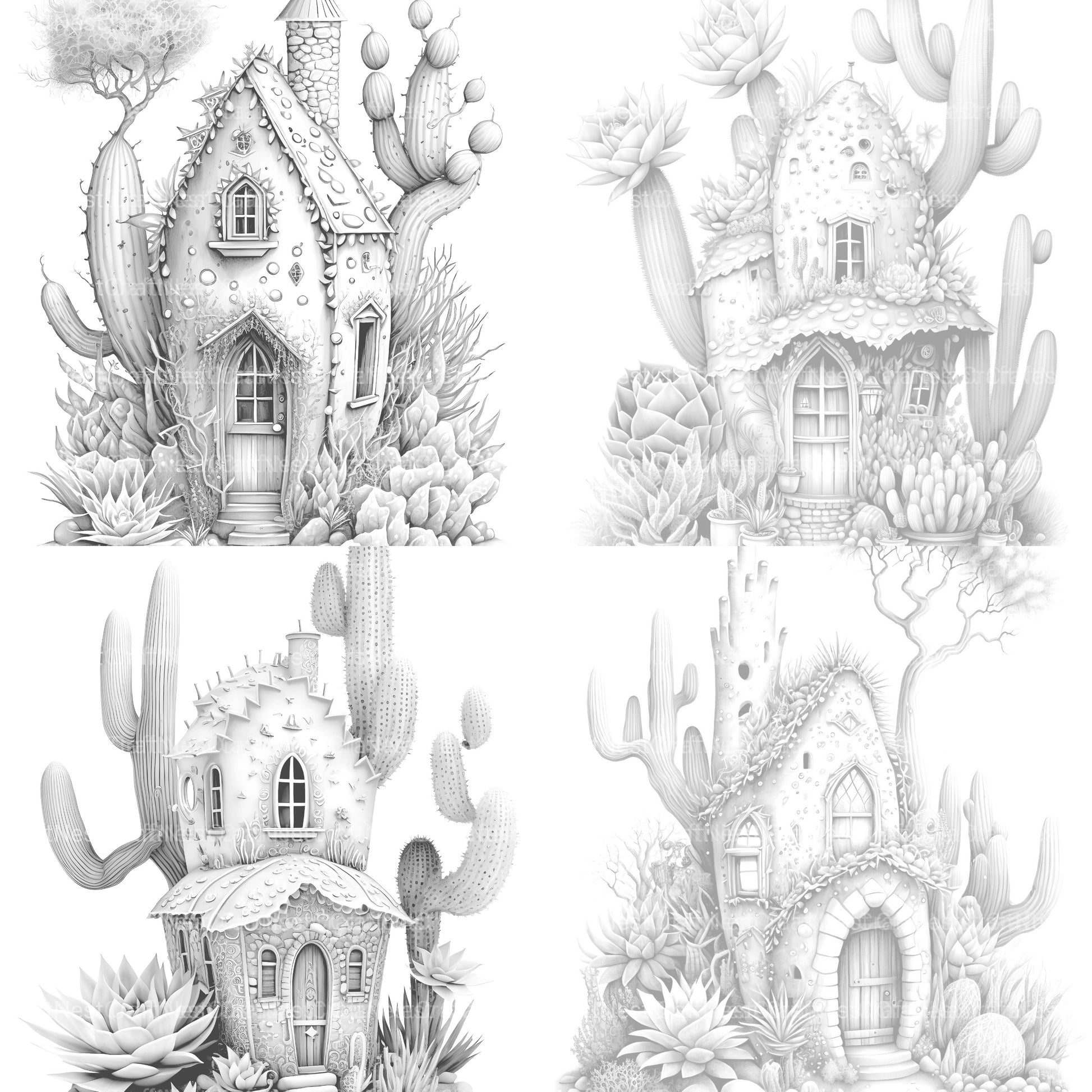 Cactus Fairy Houses Coloring Book - CraftNest - Digital Crafting and Art