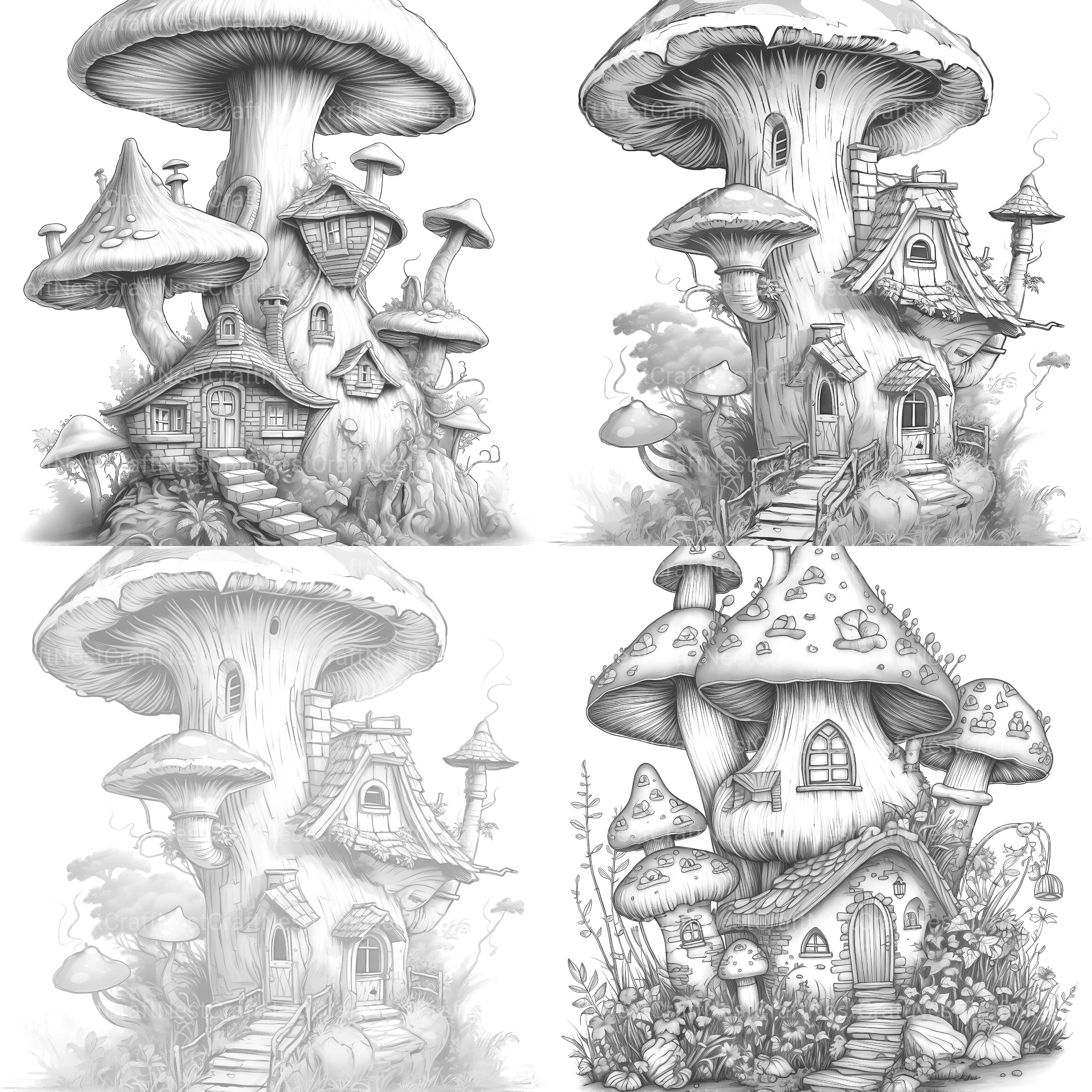 Mushroom House Coloring Book - CraftNest - Digital Crafting and Art