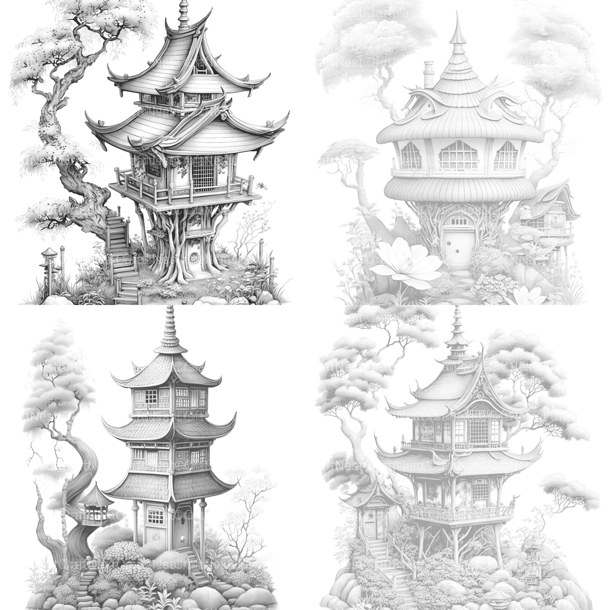 Japanese Fairy House Coloring Book - CraftNest - Digital Crafting and Art