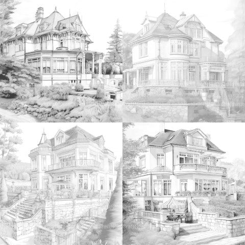 Luxurious Villas Coloring Book - CraftNest - Digital Crafting and Art