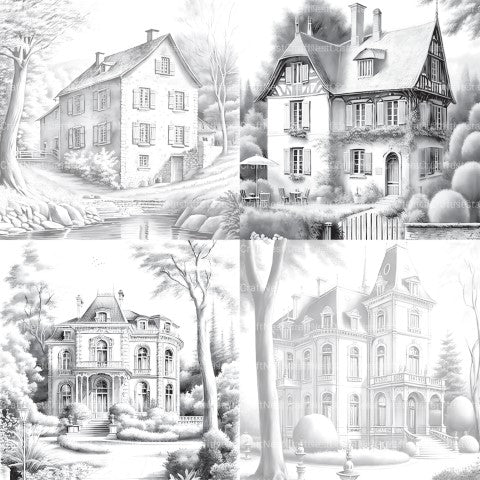 Old French Houses Coloring Book - CraftNest - Digital Crafting and Art