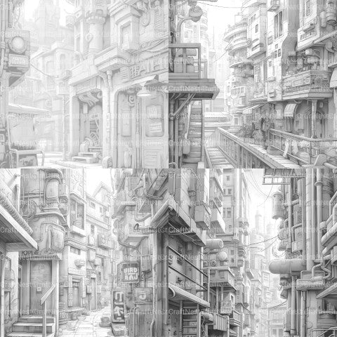 Cyberpunk Street Coloring Book - CraftNest - Digital Crafting and Art