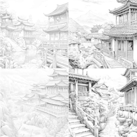 Old Chinese Villages Coloring Book - CraftNest - Digital Crafting and Art