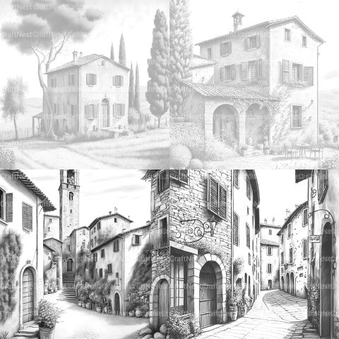 Italian Houses Coloring Book - CraftNest - Digital Crafting and Art