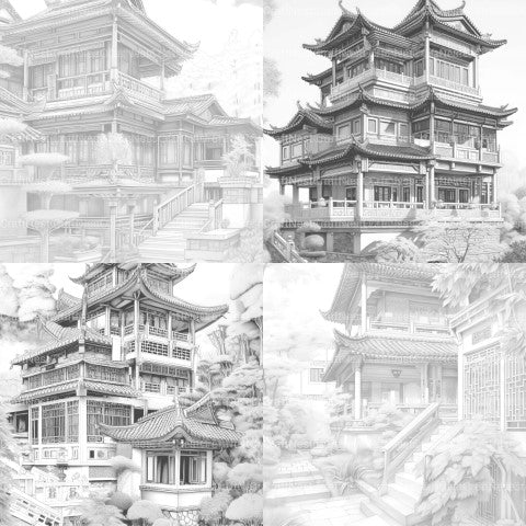Chinese Architecture Coloring Book - CraftNest - Digital Crafting and Art