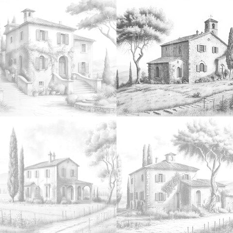 Old Italian Country Houses Coloring Book - CraftNest - Digital Crafting and Art