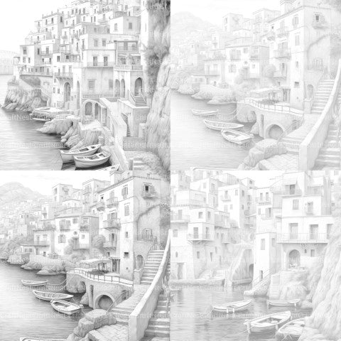 Italian Coastal Villages Coloring Book - CraftNest - Digital Crafting and Art