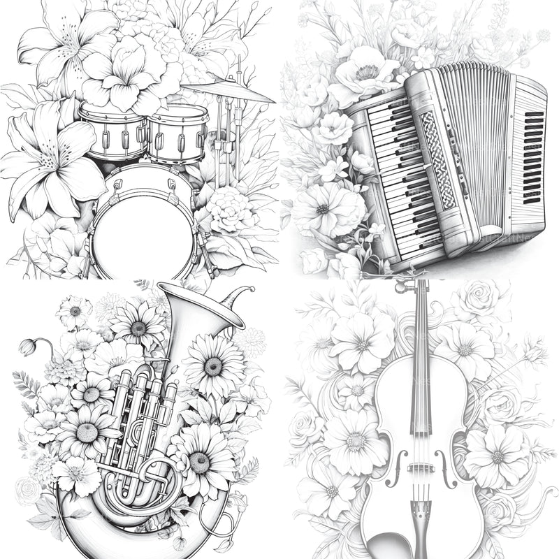 Flower Instrument Coloring Book - CraftNest - Digital Crafting and Art