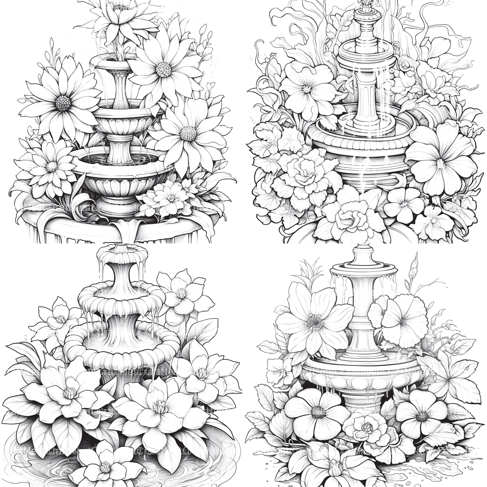 Blooming Fountain Coloring Book - CraftNest - Digital Crafting and Art