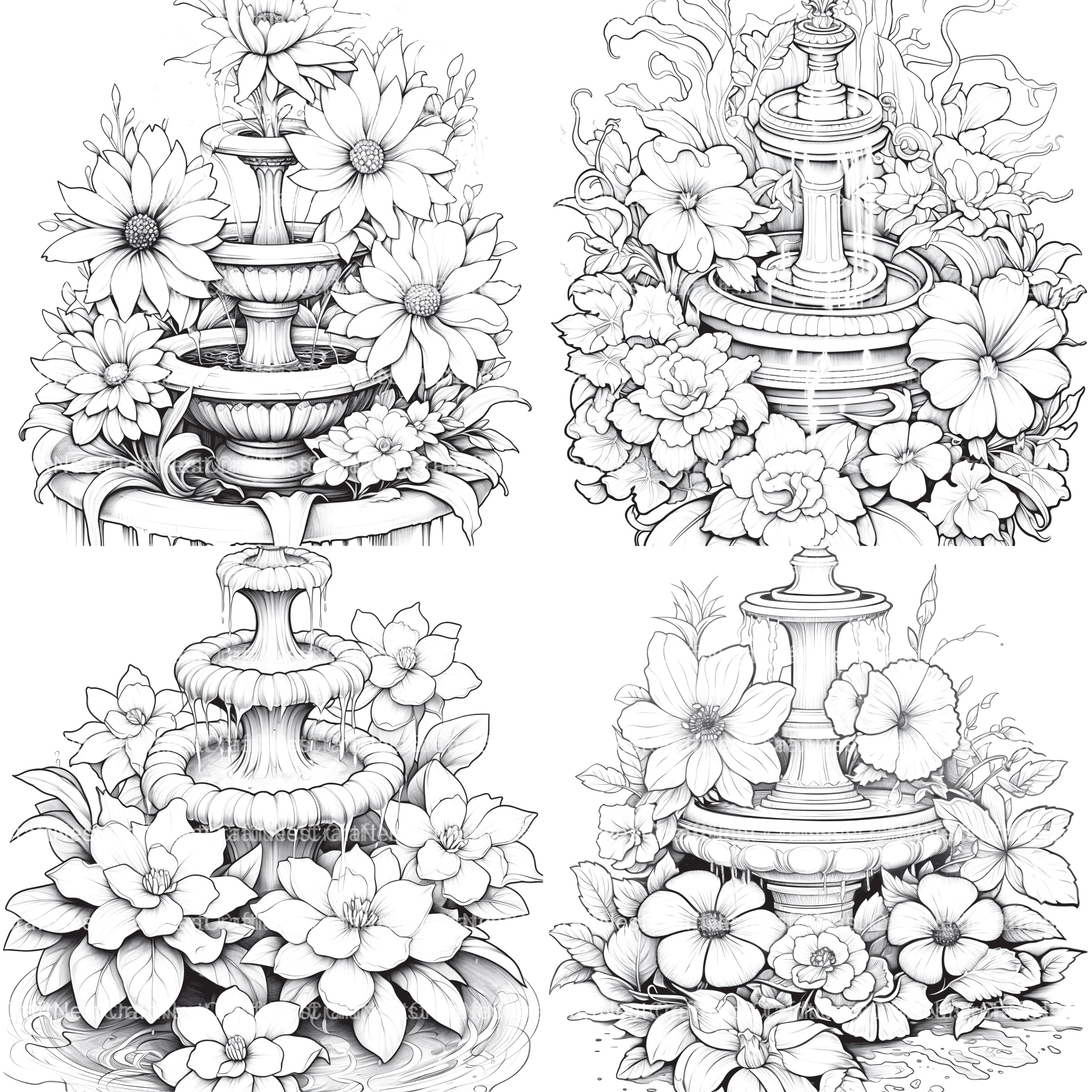 Blooming Fountain Coloring Book - CraftNest - Digital Crafting and Art