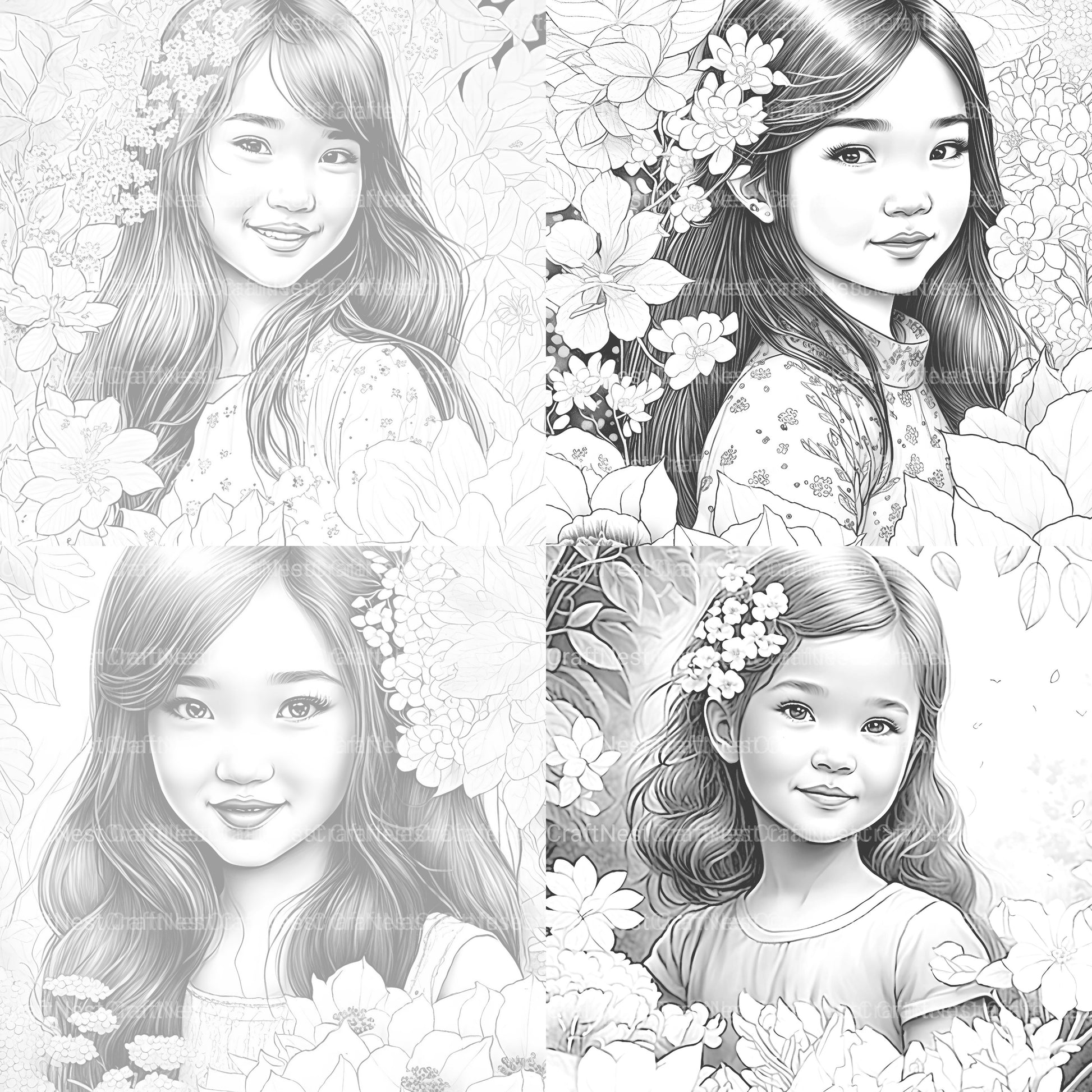 Asian Flower Girl Coloring Book - CraftNest - Digital Crafting and Art