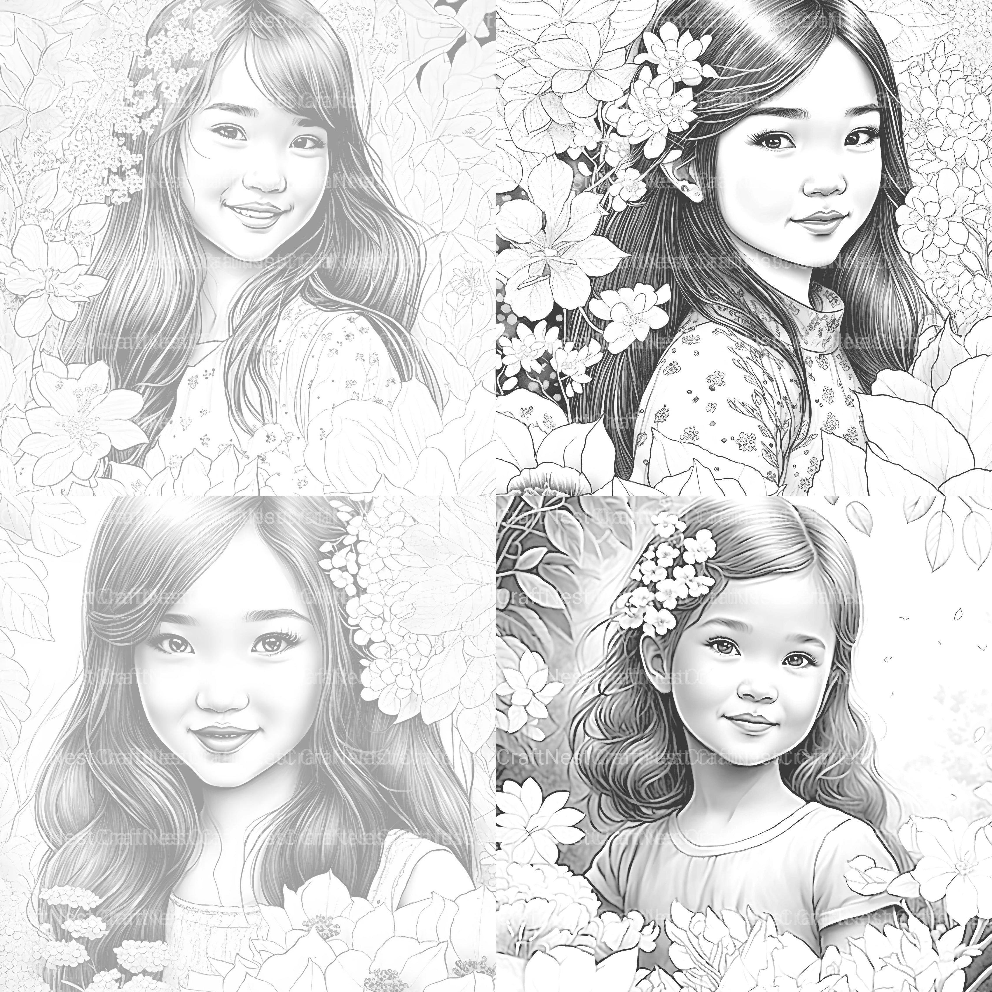 Asian Flower Girl Coloring Book - CraftNest - Digital Crafting and Art
