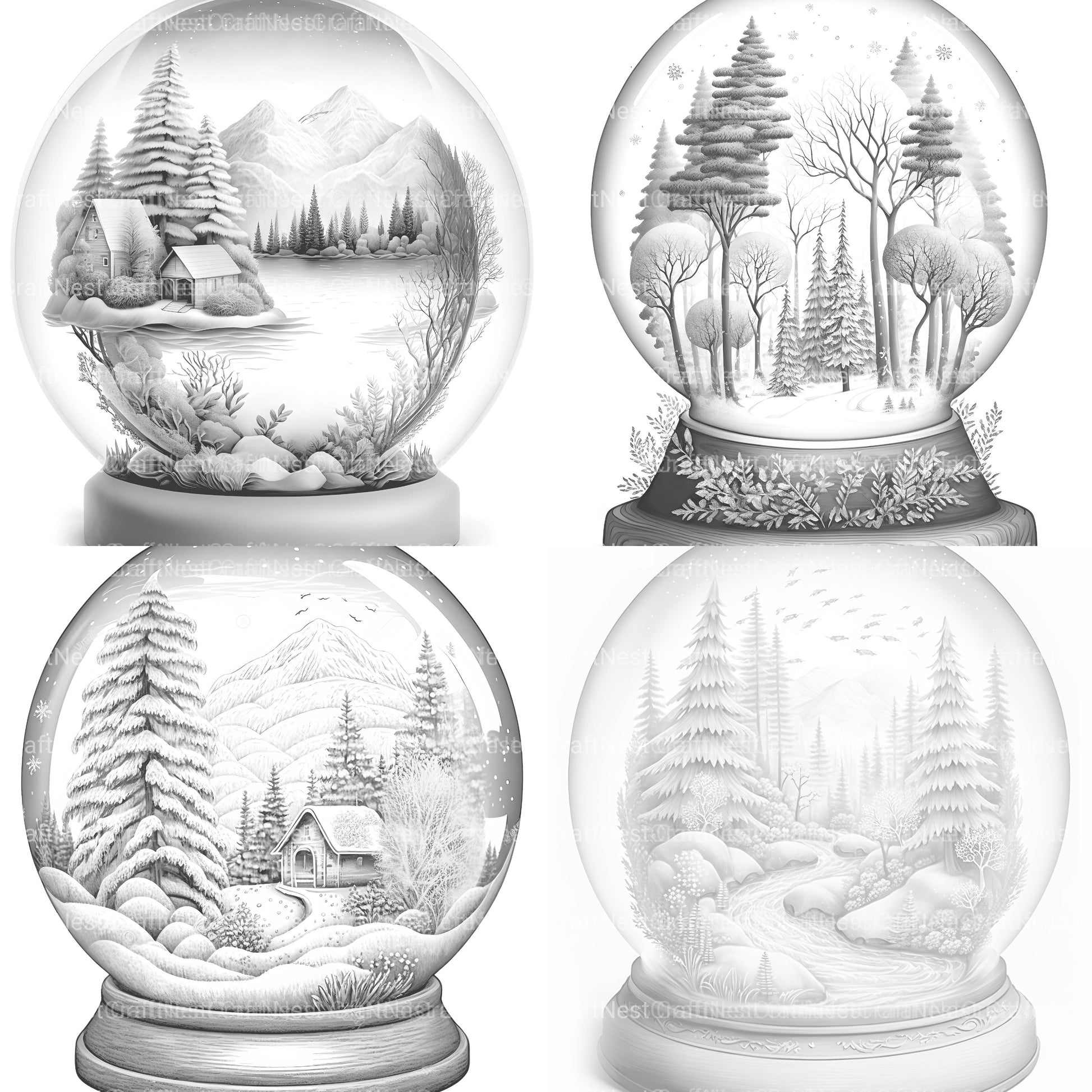 Snow Globe Nature Scene Coloring Book - CraftNest - Digital Crafting and Art
