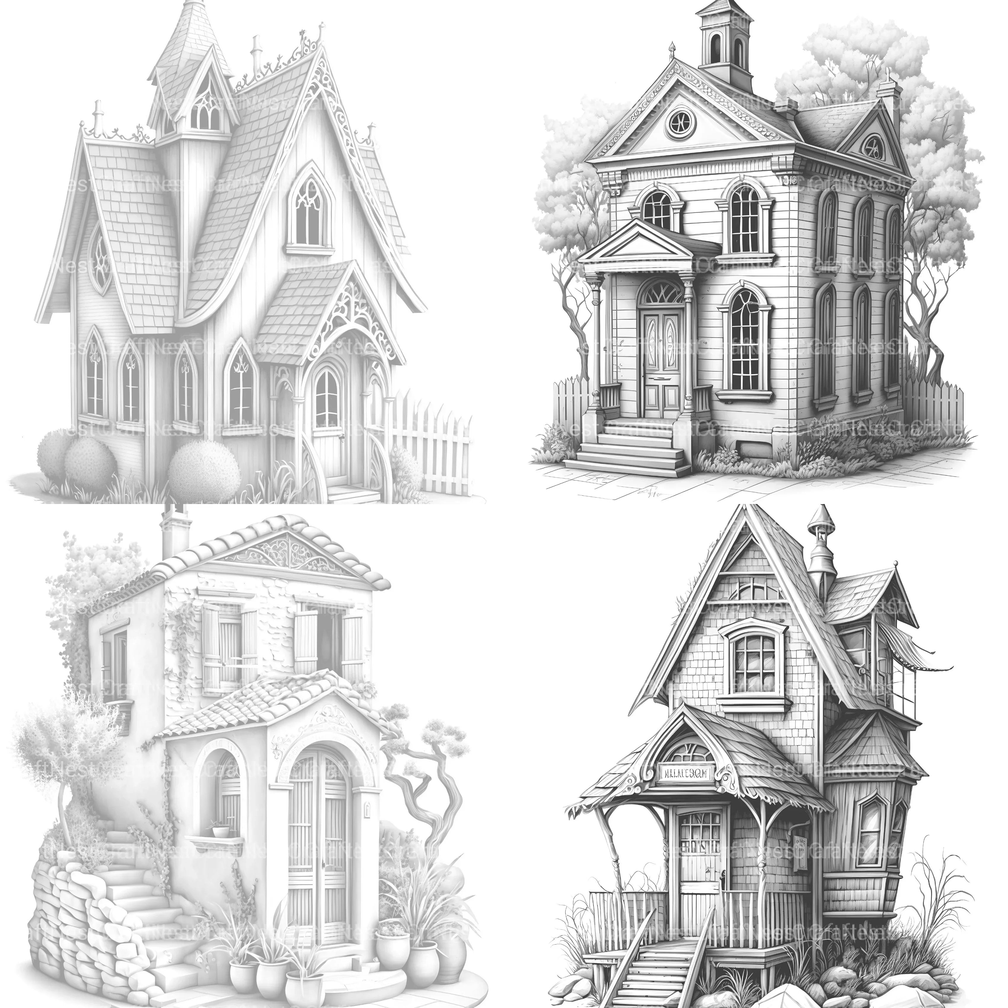Mixed Style Tiny House Coloring Book - CraftNest - Digital Crafting and Art
