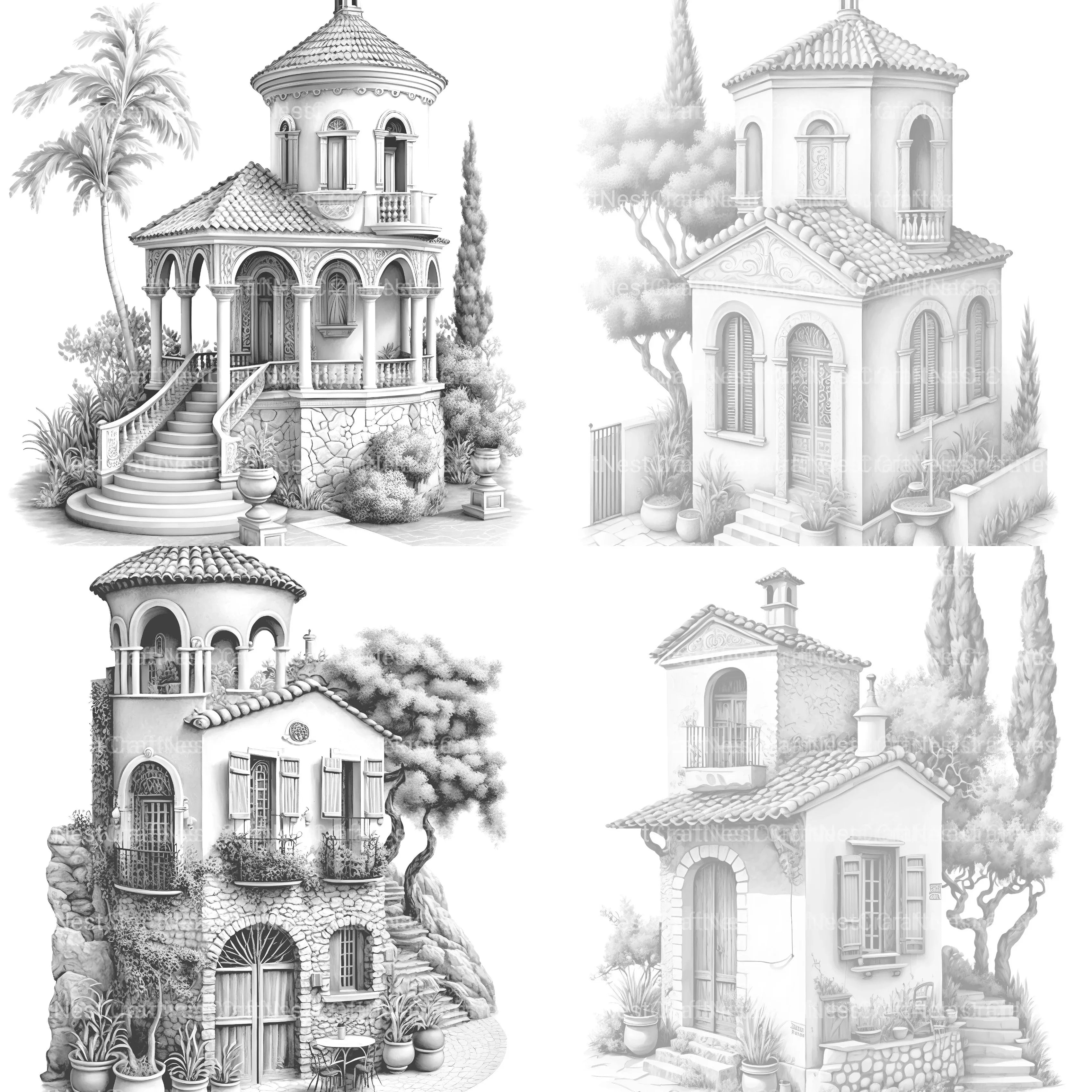 Mediterranean Tiny House Coloring Book - CraftNest - Digital Crafting and Art