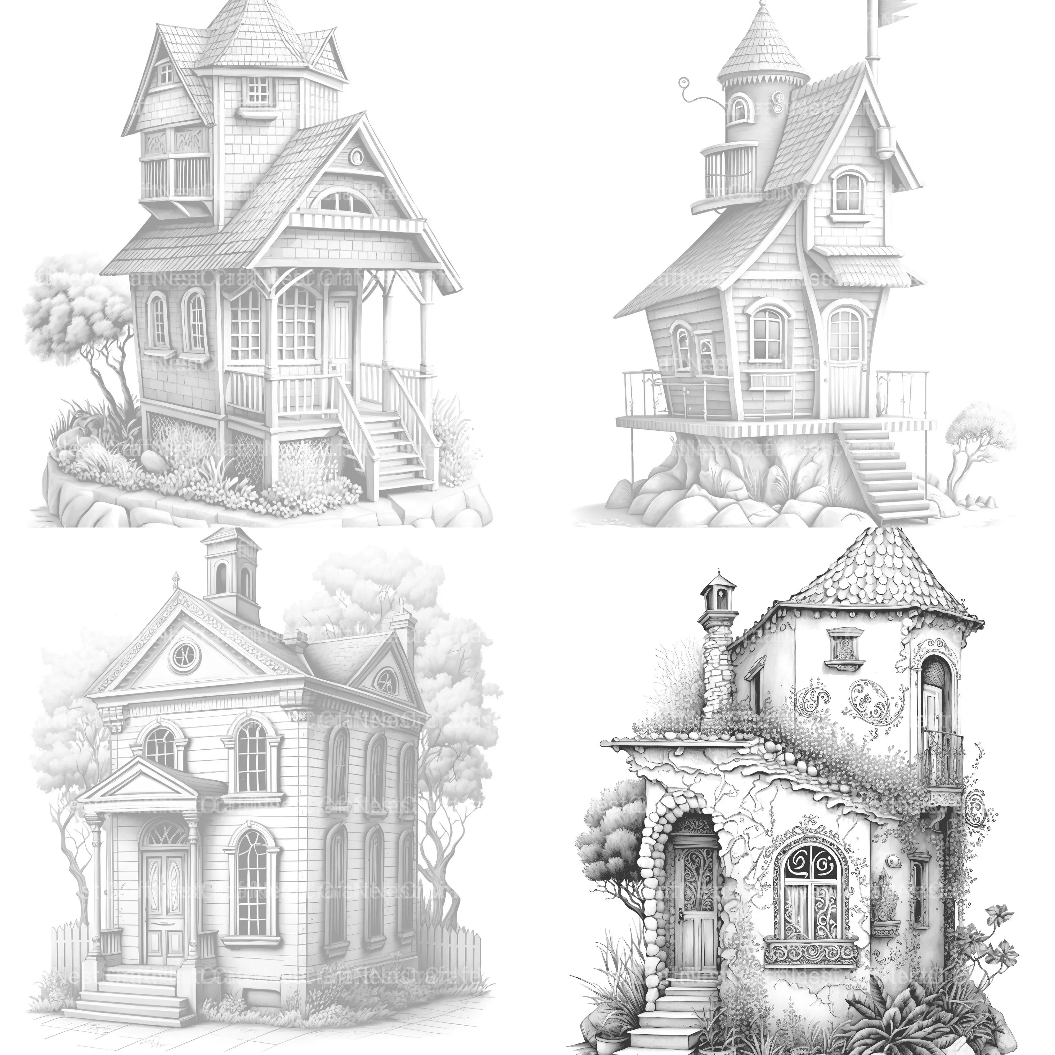Mixed Style Tiny House Coloring Book - CraftNest - Digital Crafting and Art