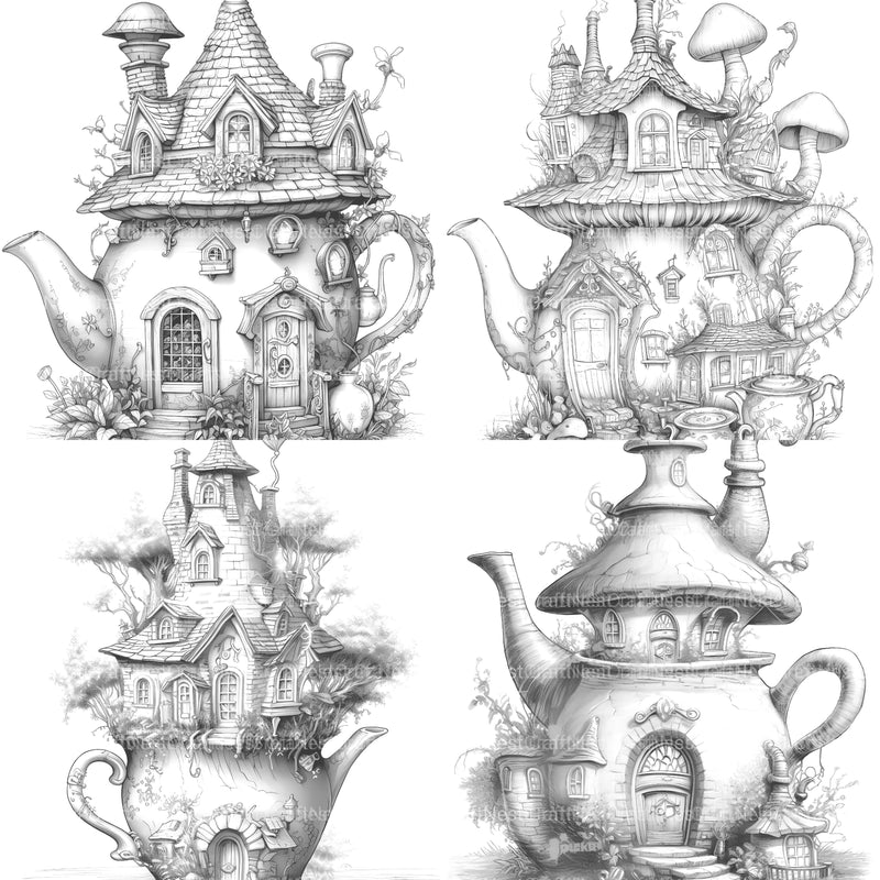 Teapot Fairy House Coloring Book - CraftNest - Digital Crafting and Art
