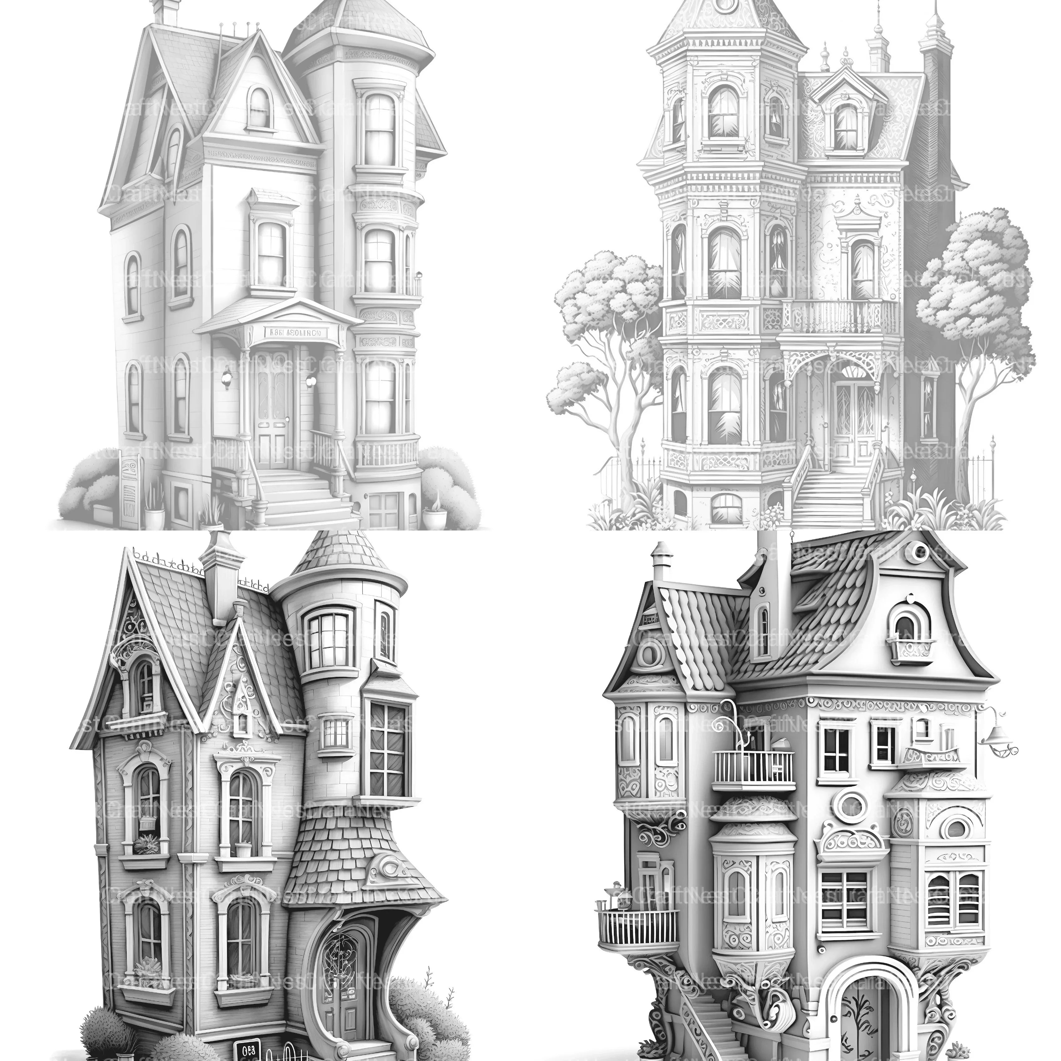 Townhouse Tiny House Coloring Book - CraftNest - Digital Crafting and Art