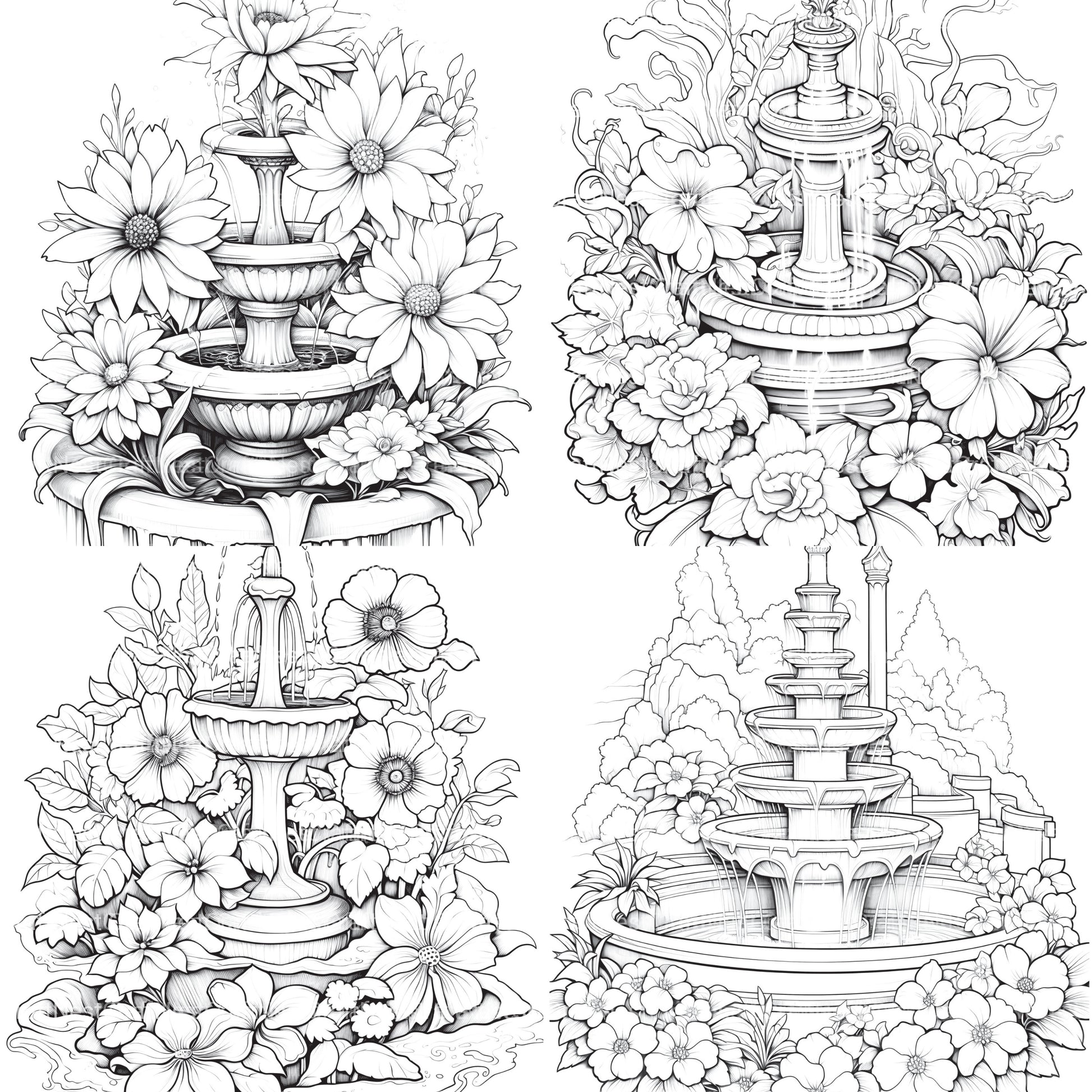Blooming Fountain Coloring Book - CraftNest - Digital Crafting and Art