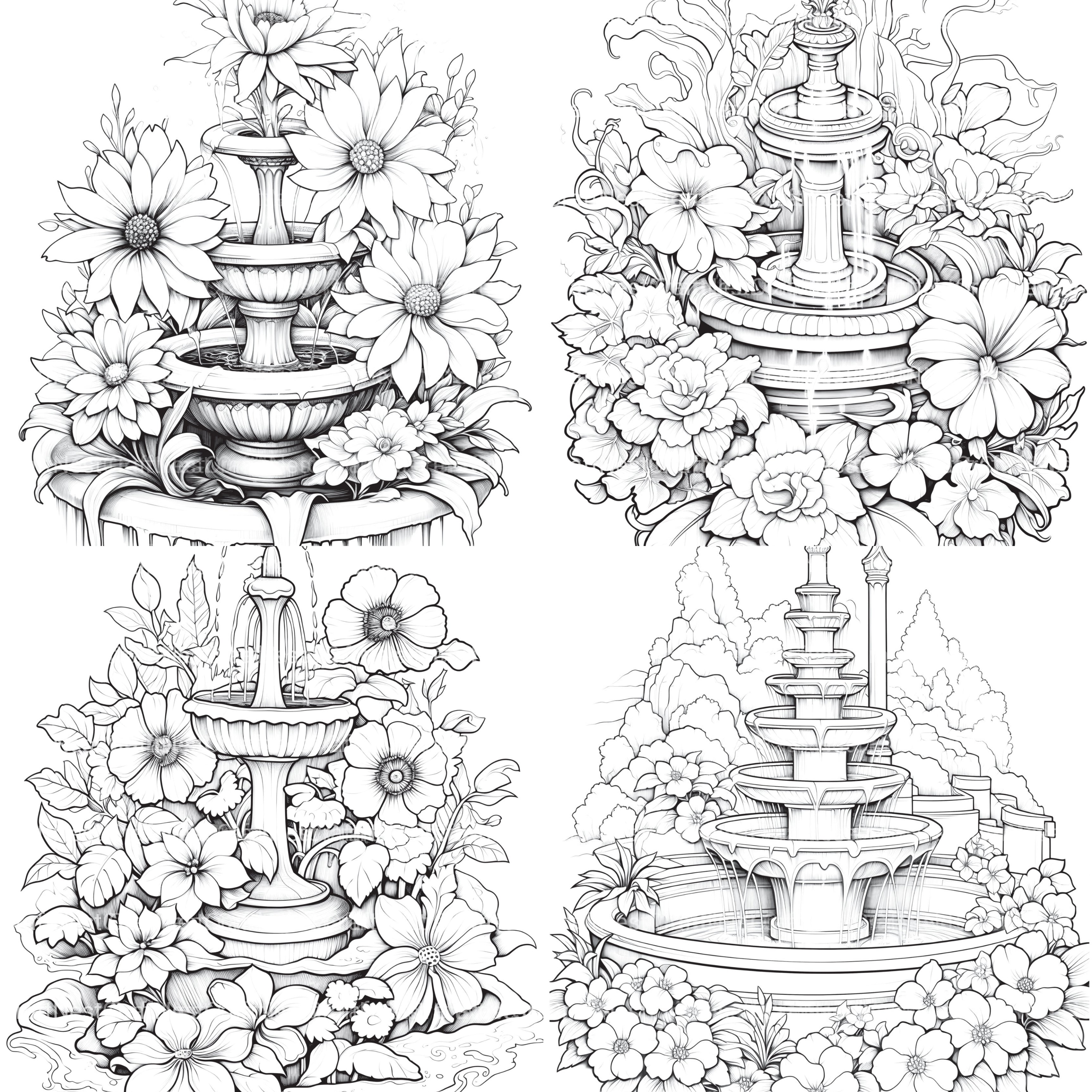 Blooming Fountain Coloring Book - CraftNest - Digital Crafting and Art