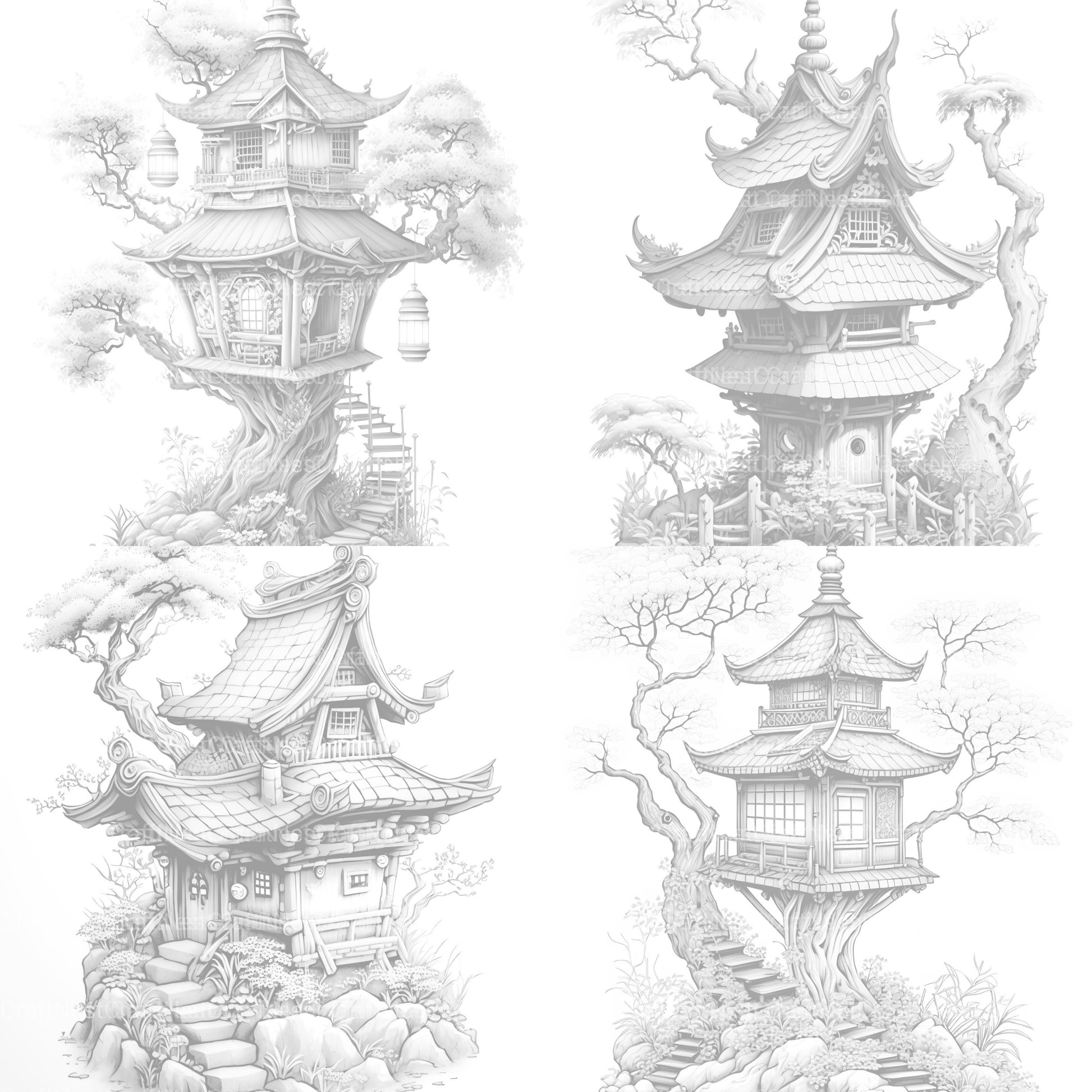 Japanese Fairy House Coloring Book - CraftNest - Digital Crafting and Art
