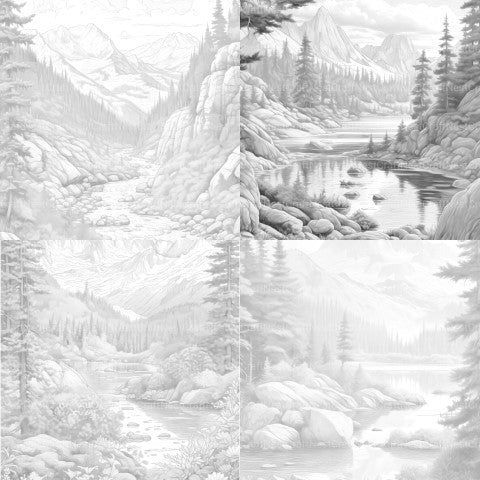 Mountain Landscapes Coloring Book - CraftNest - Digital Crafting and Art
