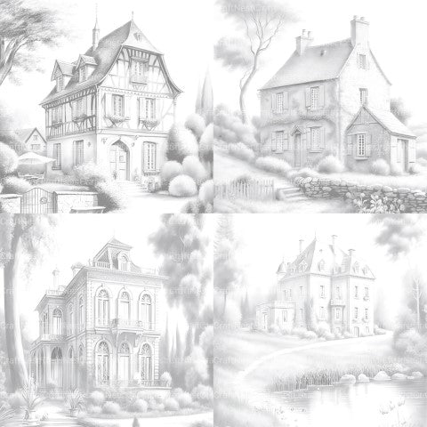 Old French Houses Coloring Book - CraftNest - Digital Crafting and Art