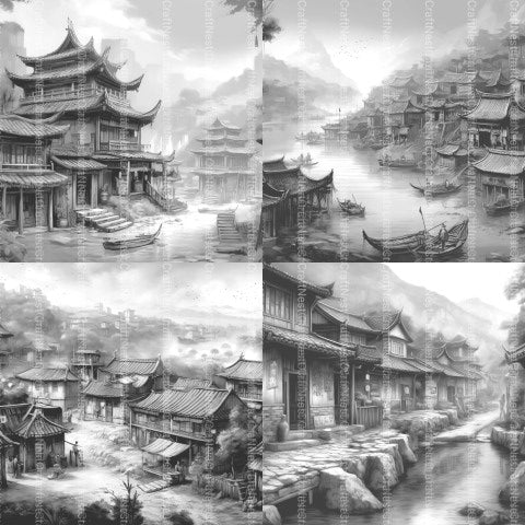 Old Chinese Village Coloring Book - CraftNest - Digital Crafting and Art