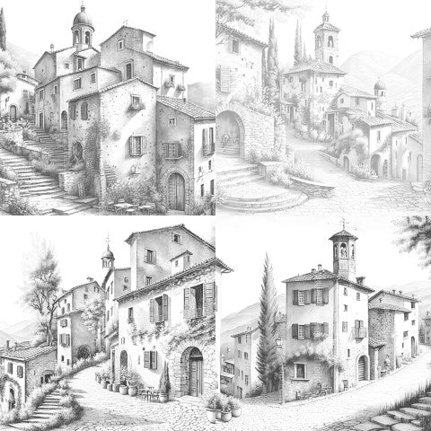 Italian Village Landscapes Coloring Book - CraftNest - Digital Crafting and Art