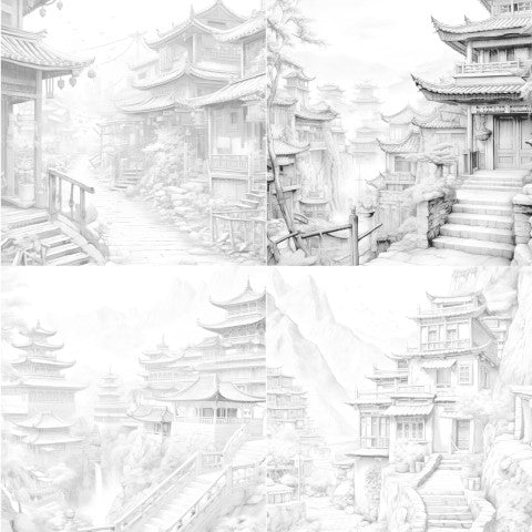 Old Chinese Villages Coloring Book - CraftNest - Digital Crafting and Art