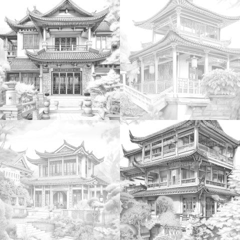 Chinese Architecture Coloring Book - CraftNest - Digital Crafting and Art