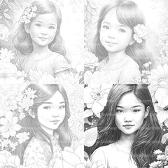 Asian Flower Girl Coloring Book - CraftNest - Digital Crafting and Art