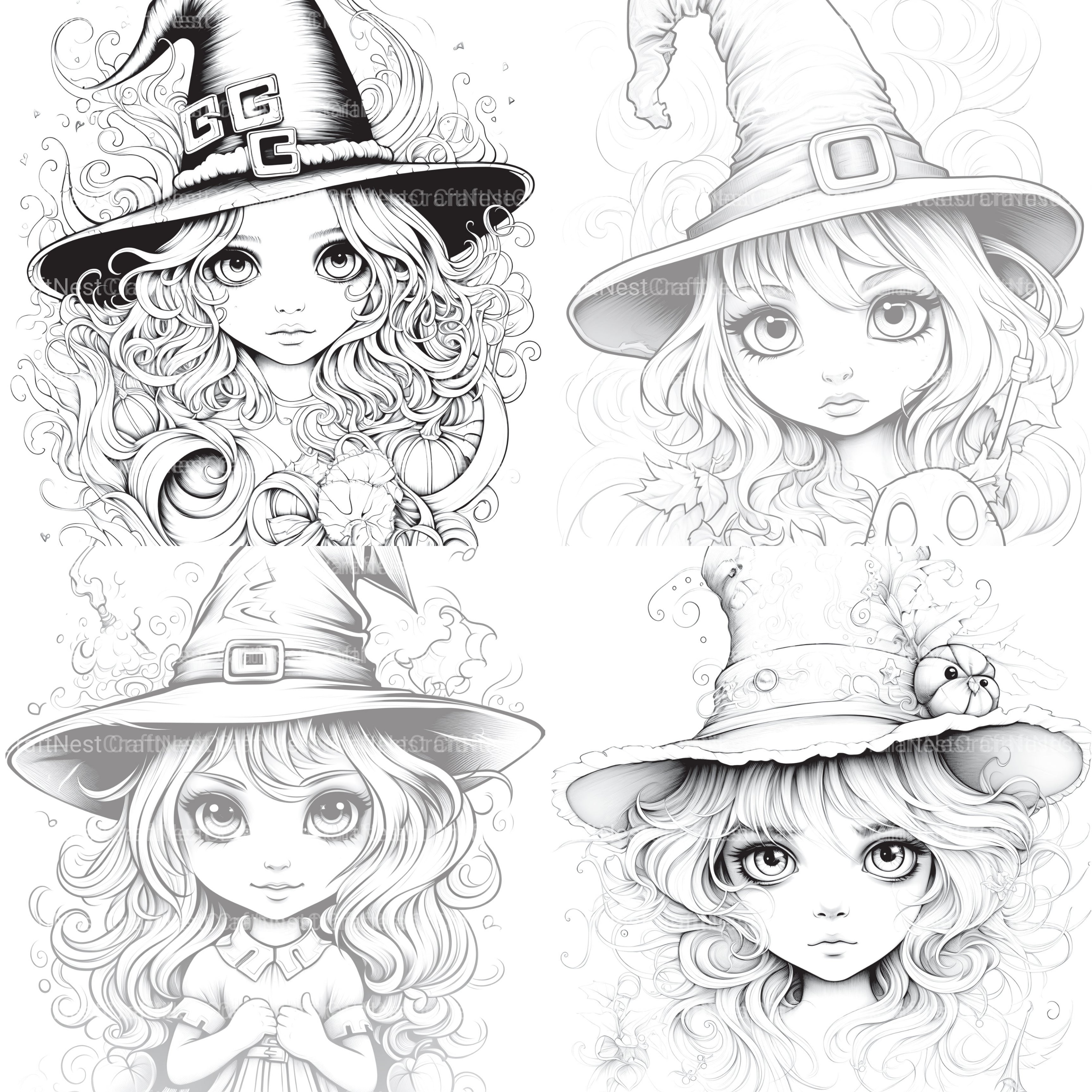 Cute Witch Coloring Book - CraftNest - Digital Crafting and Art