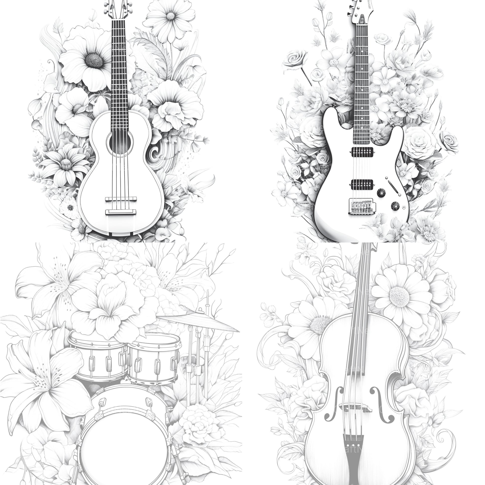 Flower Instrument Coloring Book - CraftNest - Digital Crafting and Art