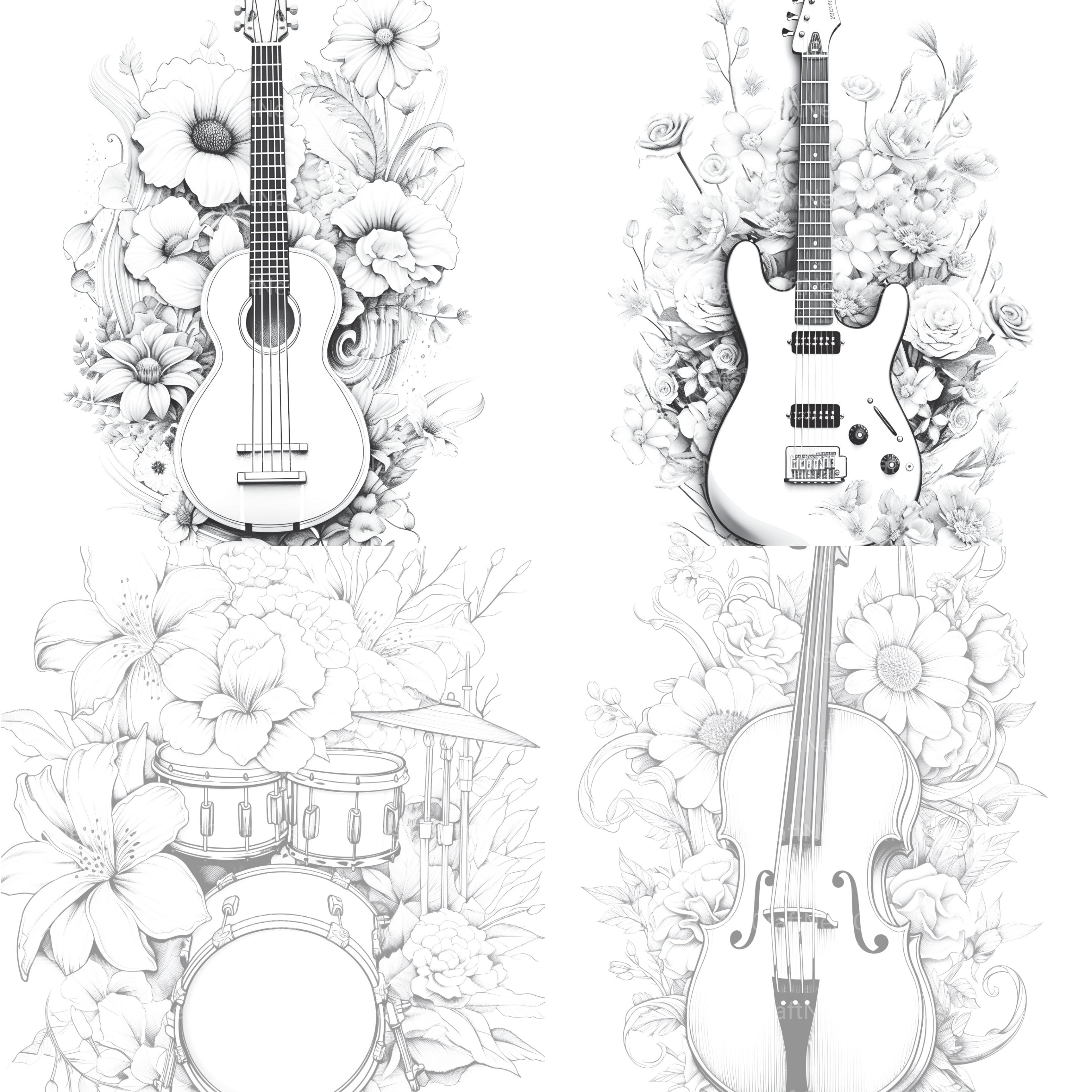 Flower Instrument Coloring Book - CraftNest - Digital Crafting and Art