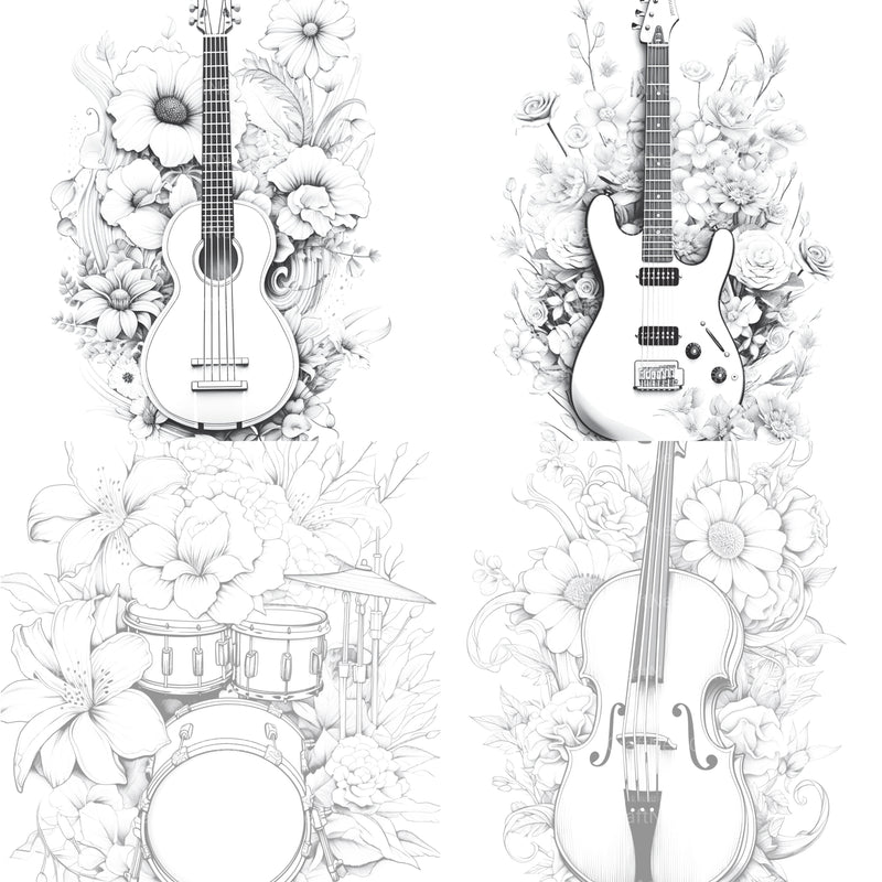 Flower Instrument Coloring Book - CraftNest - Digital Crafting and Art