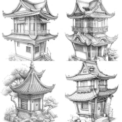 Chinese Tiny House Coloring Book - CraftNest - Digital Crafting and Art