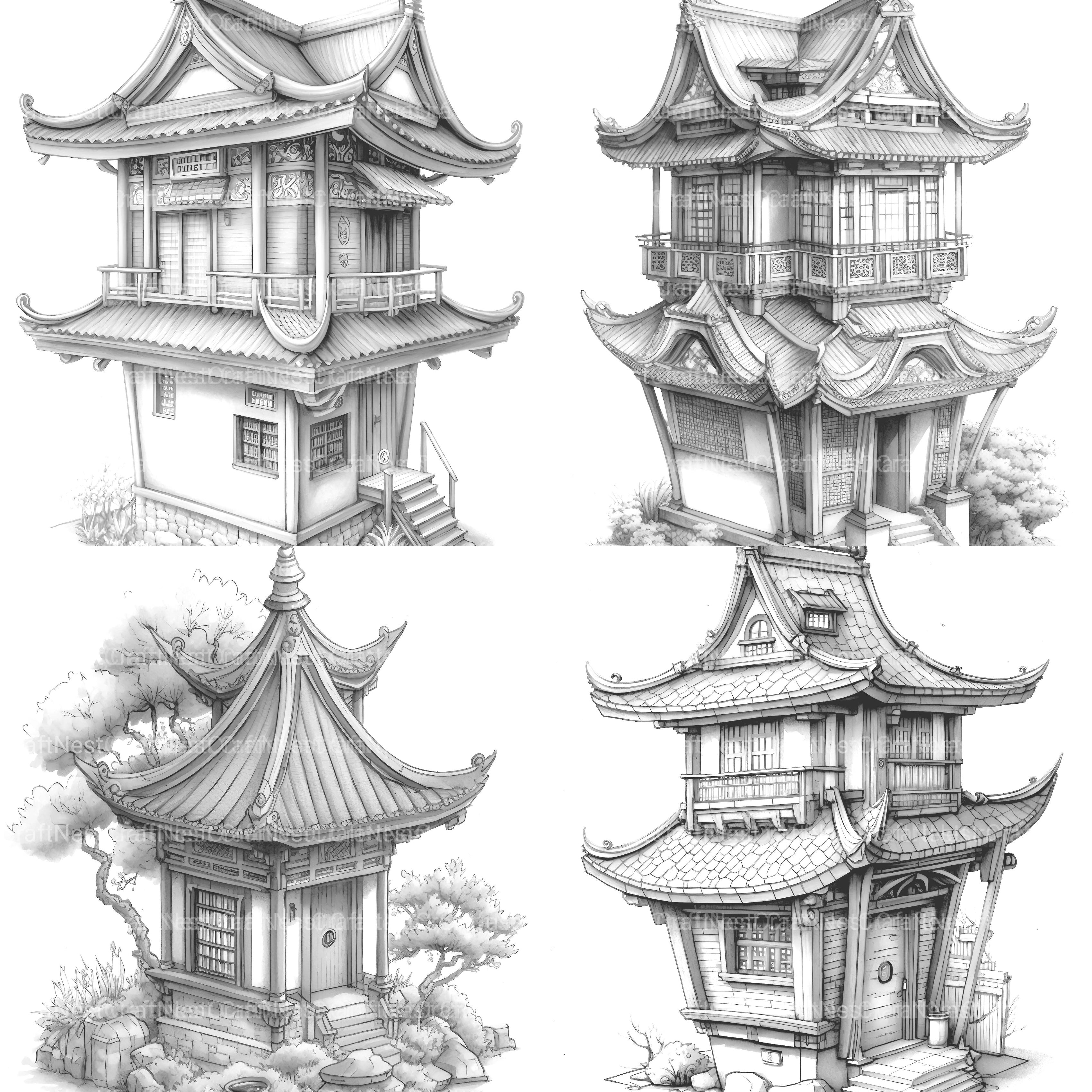 Chinese Tiny House Coloring Book - CraftNest - Digital Crafting and Art