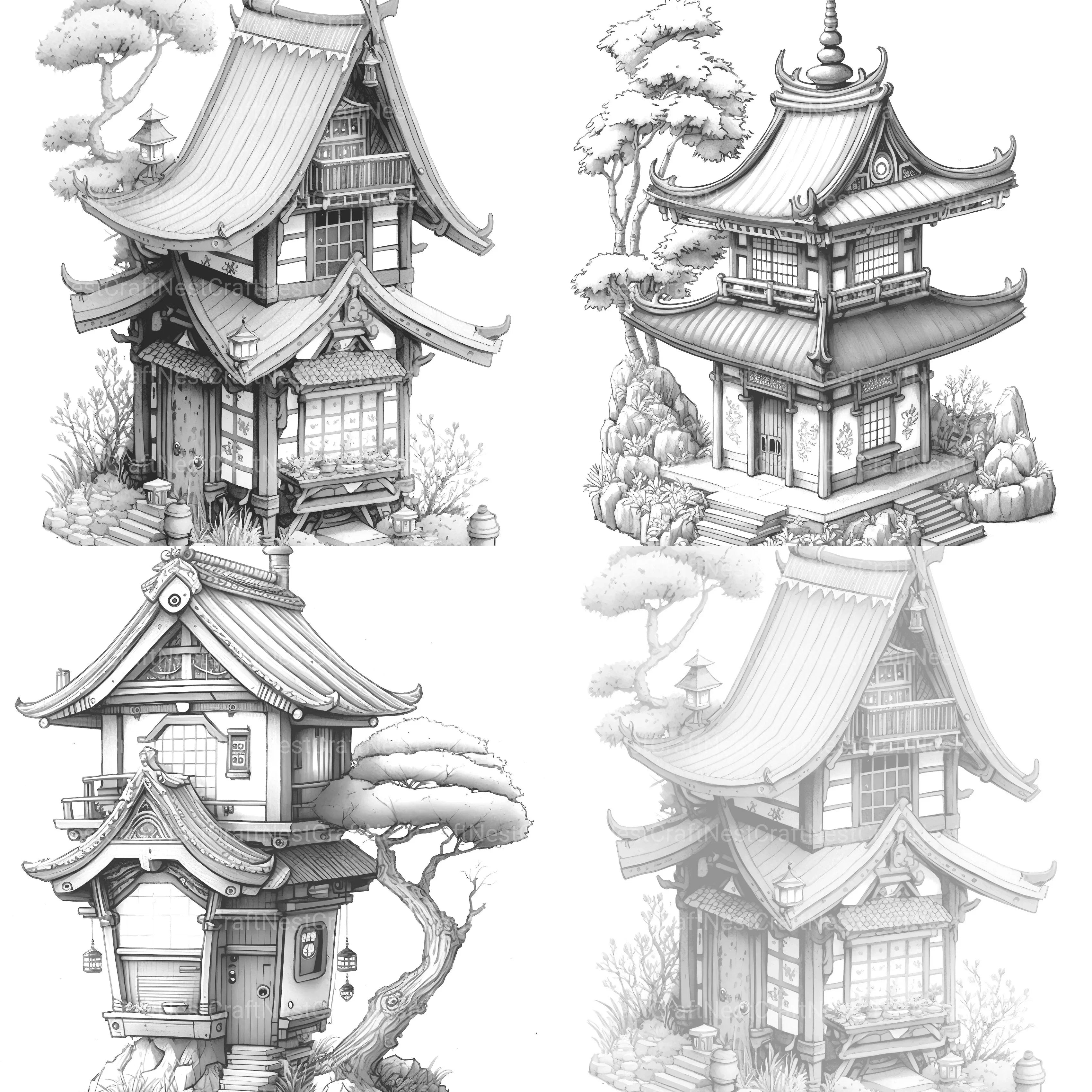 Japanese Tiny House Coloring Book - CraftNest - Digital Crafting and Art
