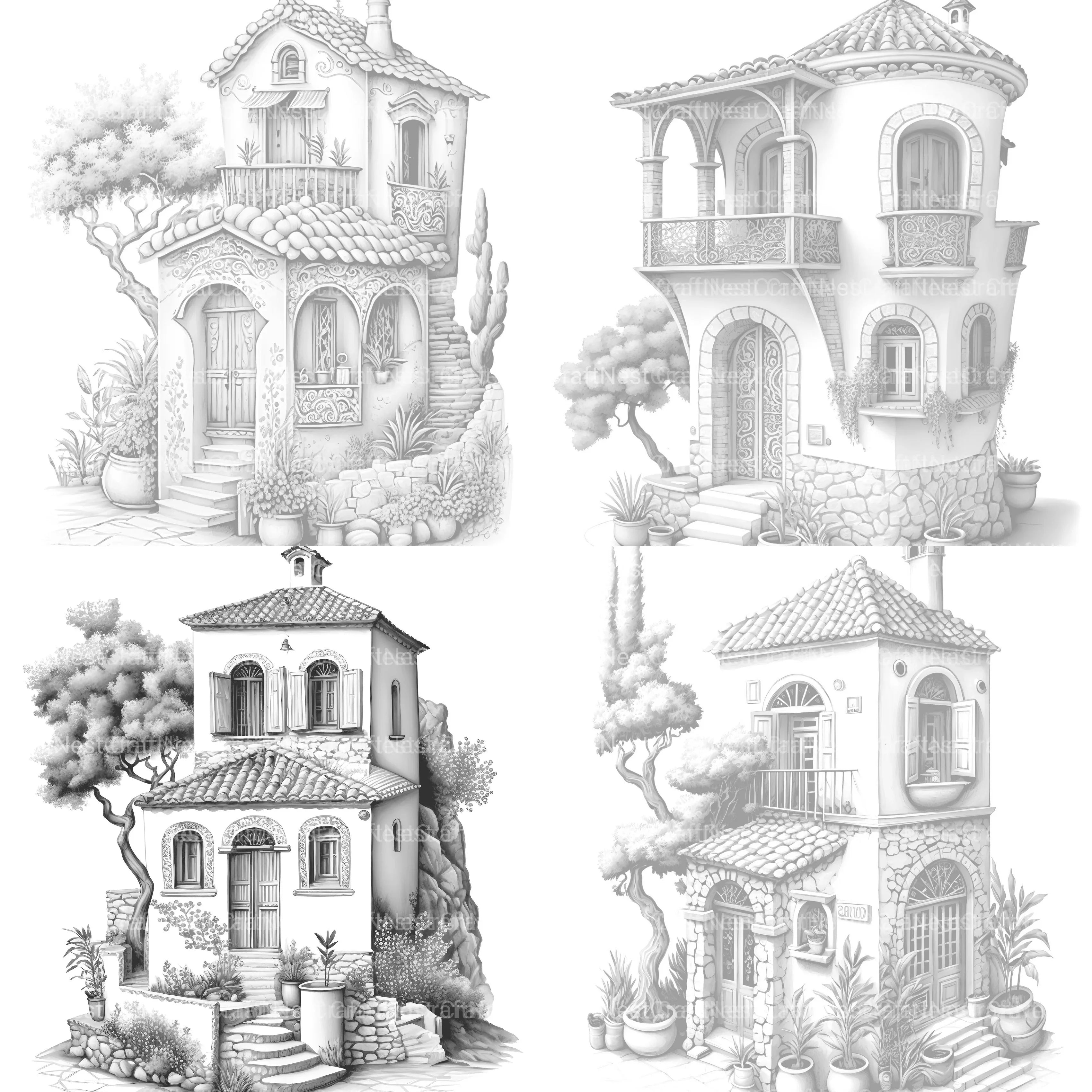 Mediterranean Tiny House Coloring Book - CraftNest - Digital Crafting and Art