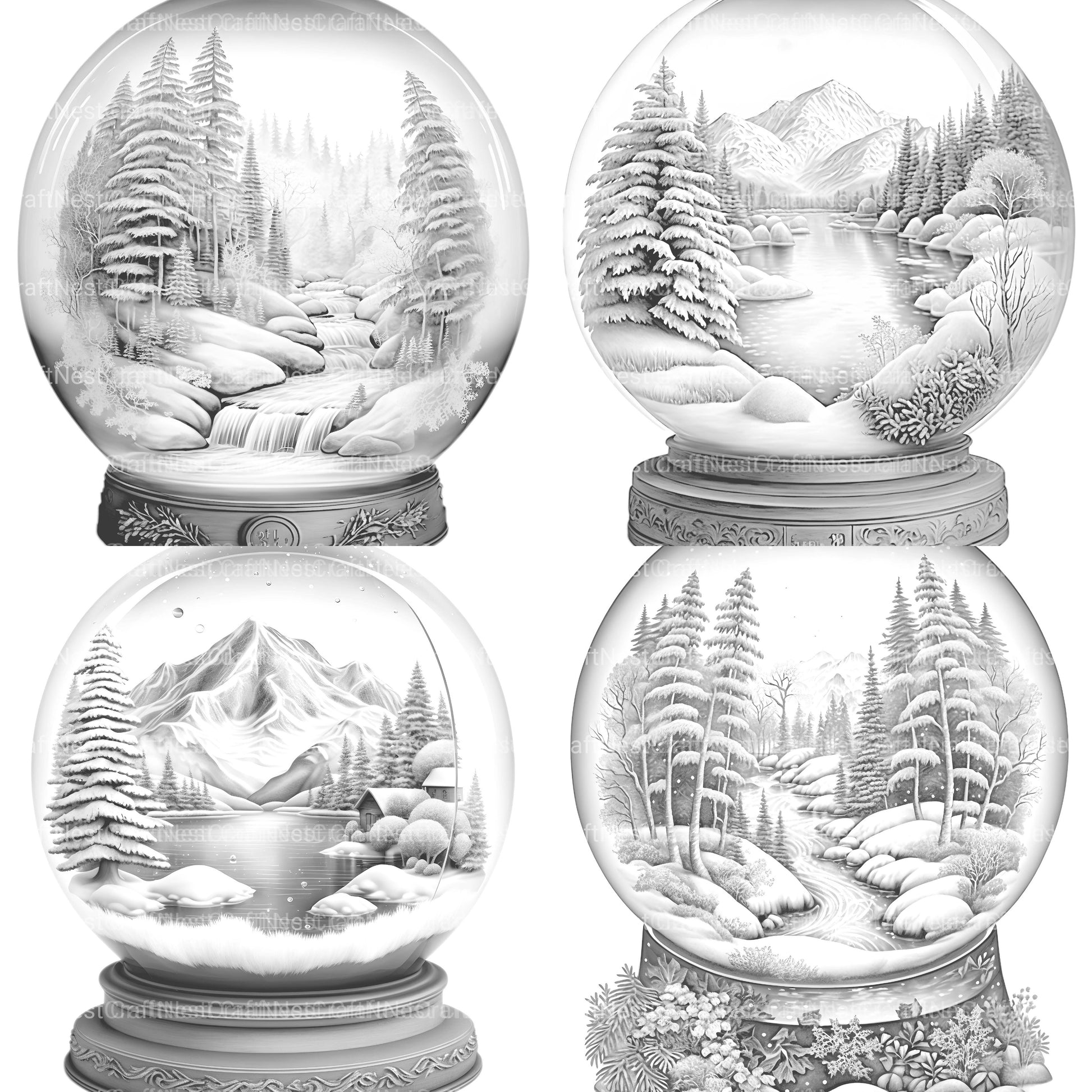 Snow Globe Nature Scene Coloring Book - CraftNest - Digital Crafting and Art