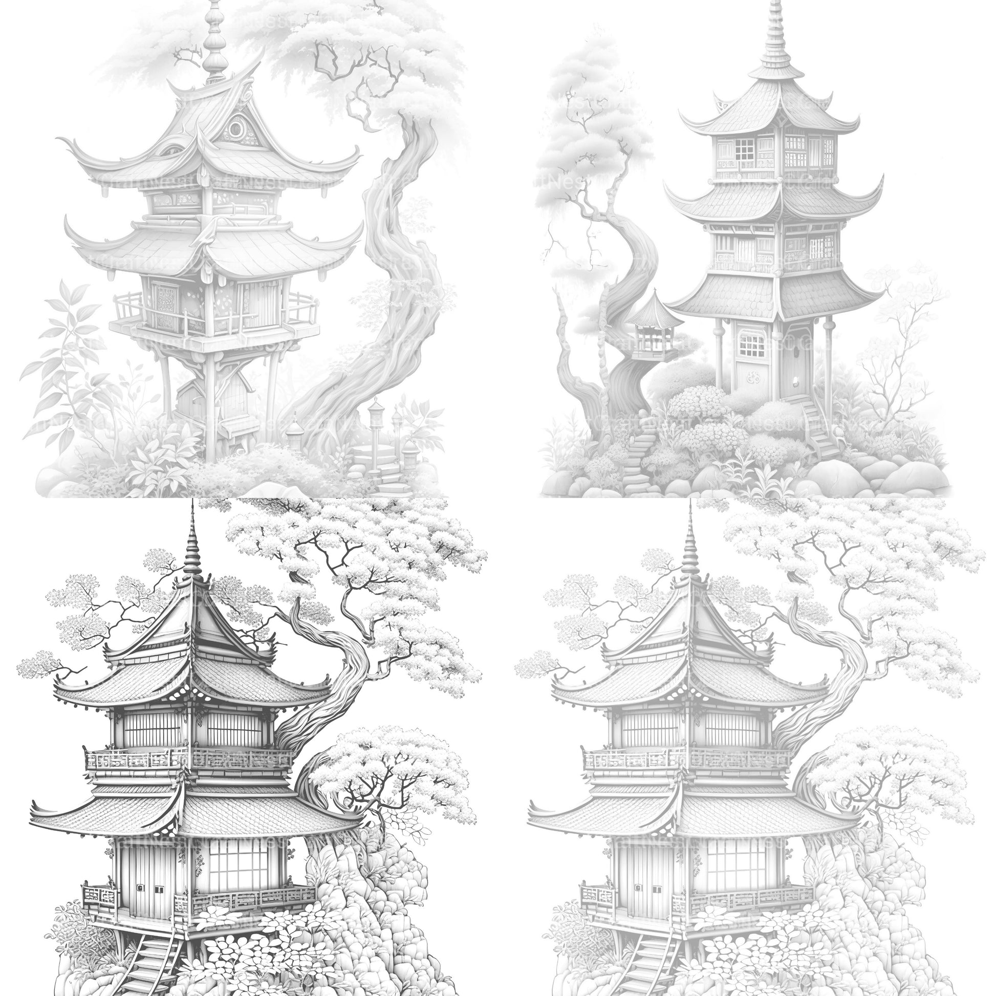 Japanese Fairy House Coloring Book - CraftNest - Digital Crafting and Art