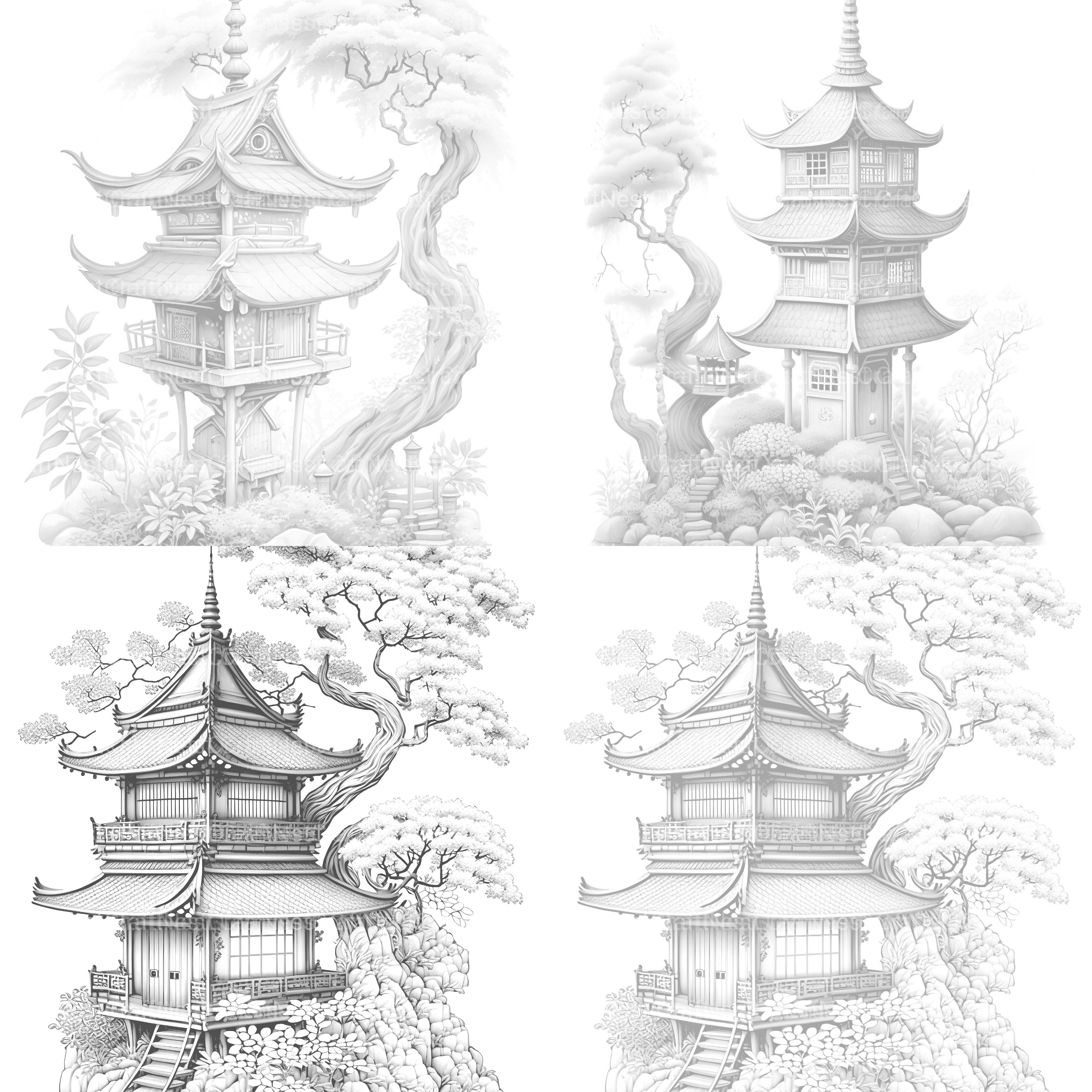 Japanese Fairy House Coloring Book - CraftNest - Digital Crafting and Art