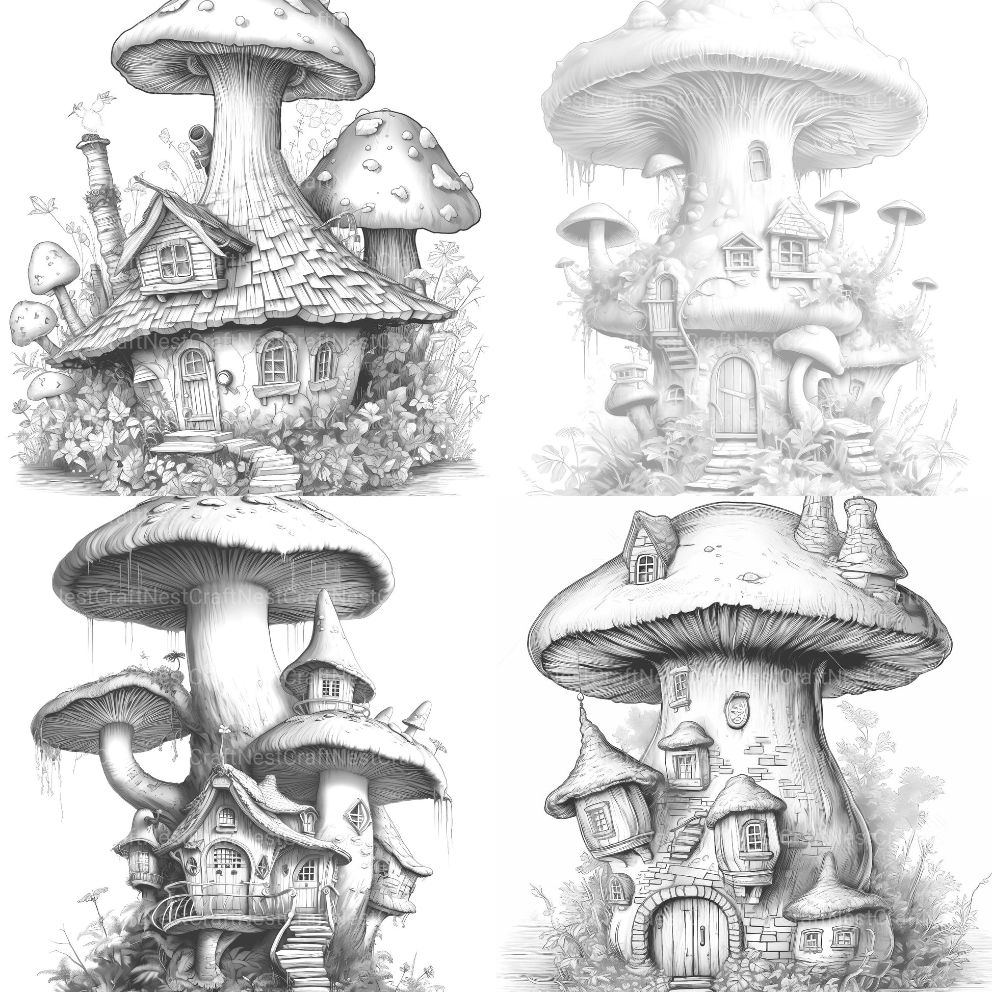 Mushroom House Coloring Book - CraftNest - Digital Crafting and Art