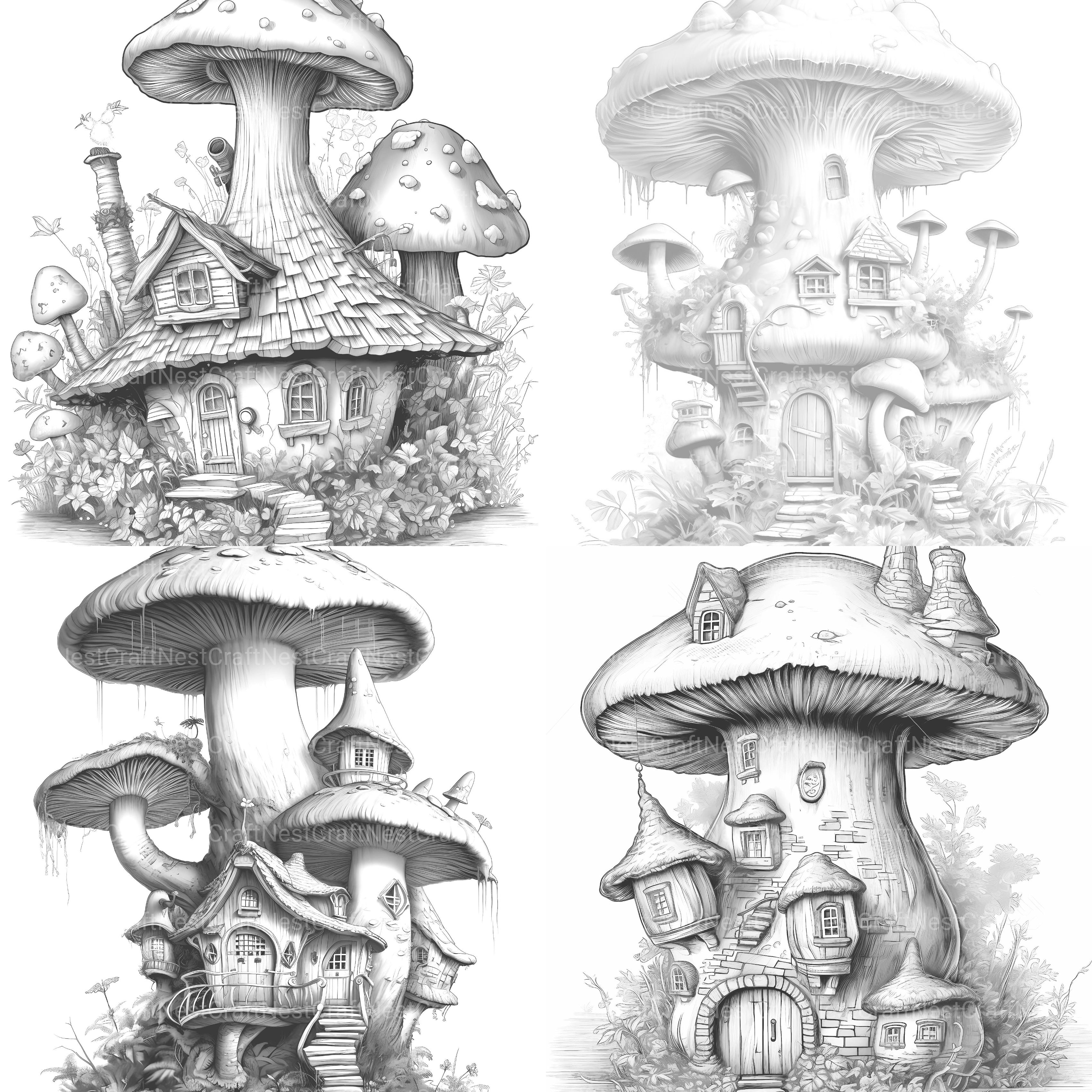 Mushroom House Coloring Book - CraftNest - Digital Crafting and Art