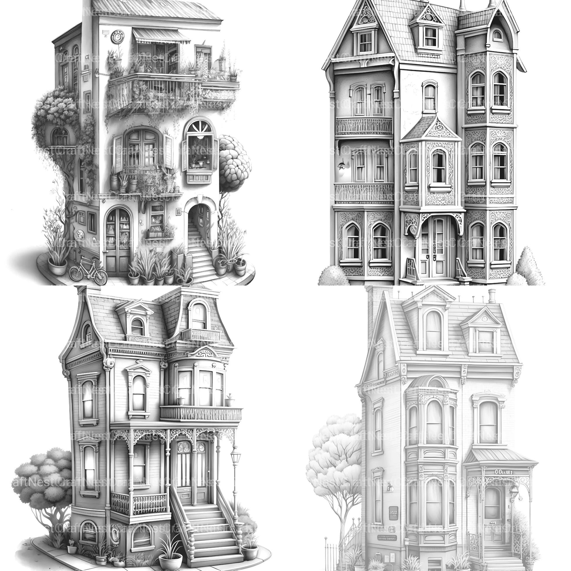 Townhouse Tiny House Coloring Book - CraftNest - Digital Crafting and Art