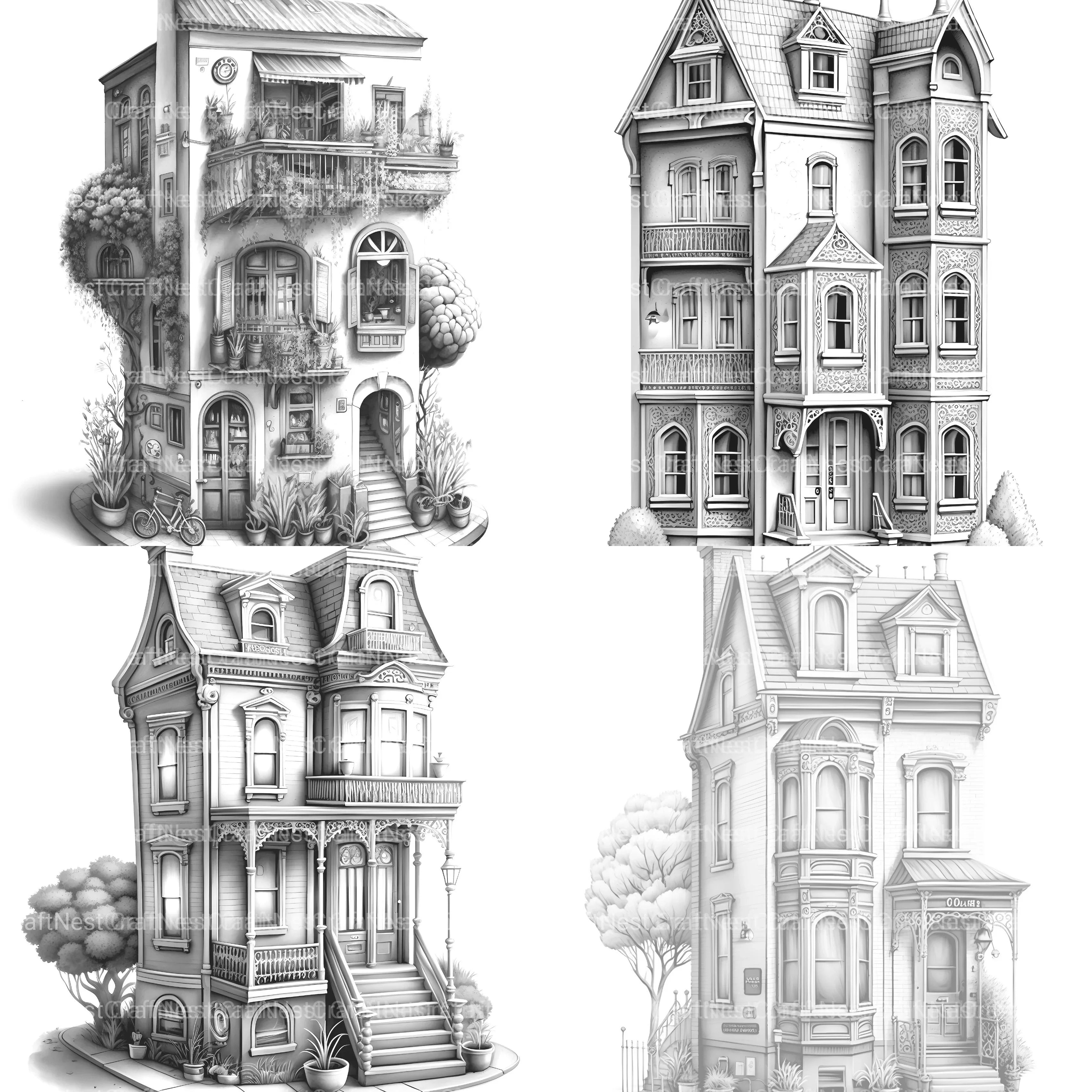 Townhouse Tiny House Coloring Book - CraftNest - Digital Crafting and Art
