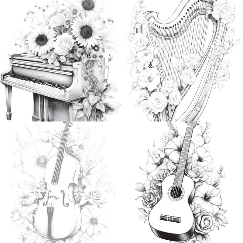 Flower Instrument Coloring Book - CraftNest - Digital Crafting and Art